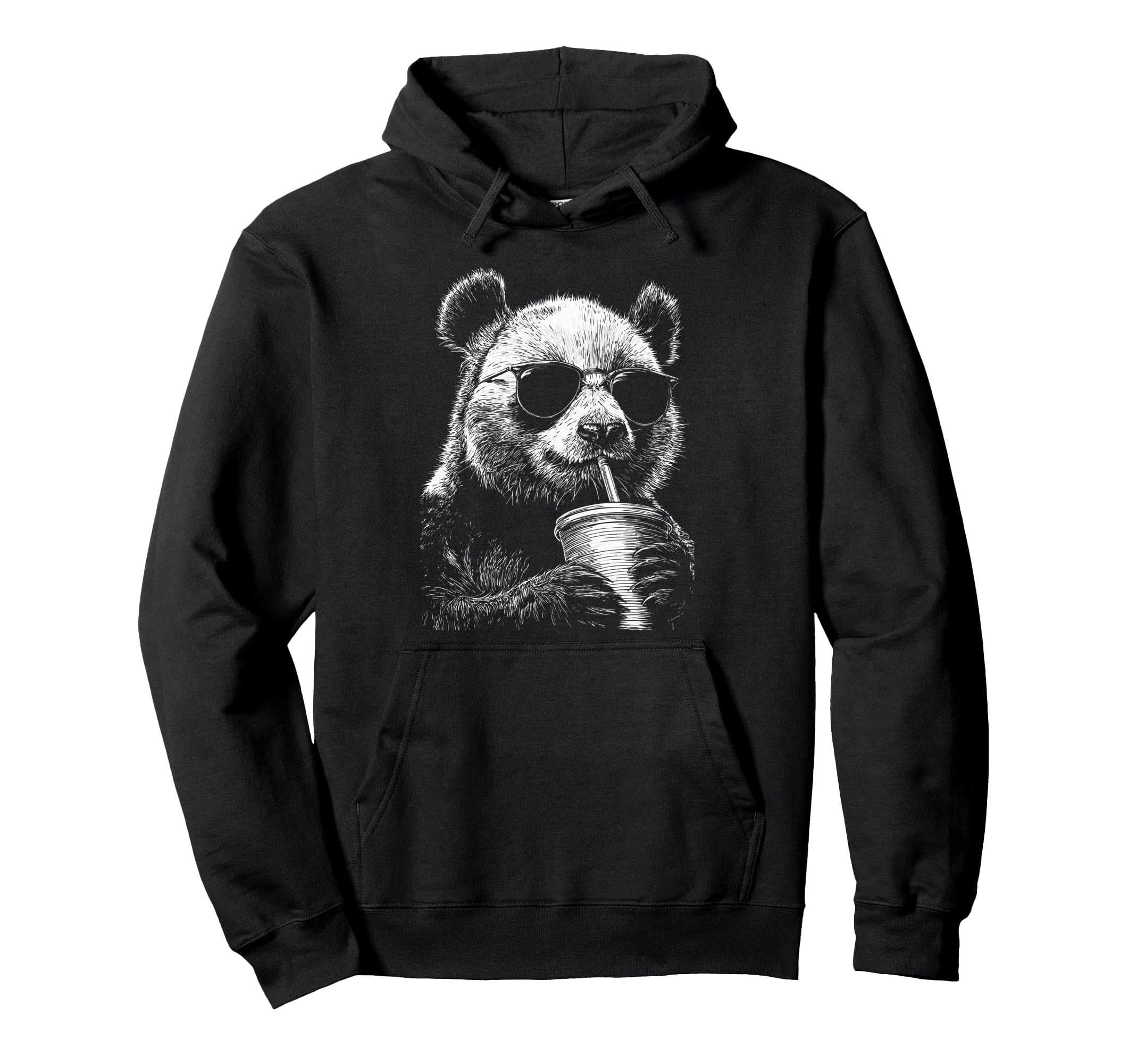 Panda Drinking Iced Coffee Funny Animal Hoodie - Aesthetic Graphic Unisex - T-Shirt, Sweatshirt, Hoodie
