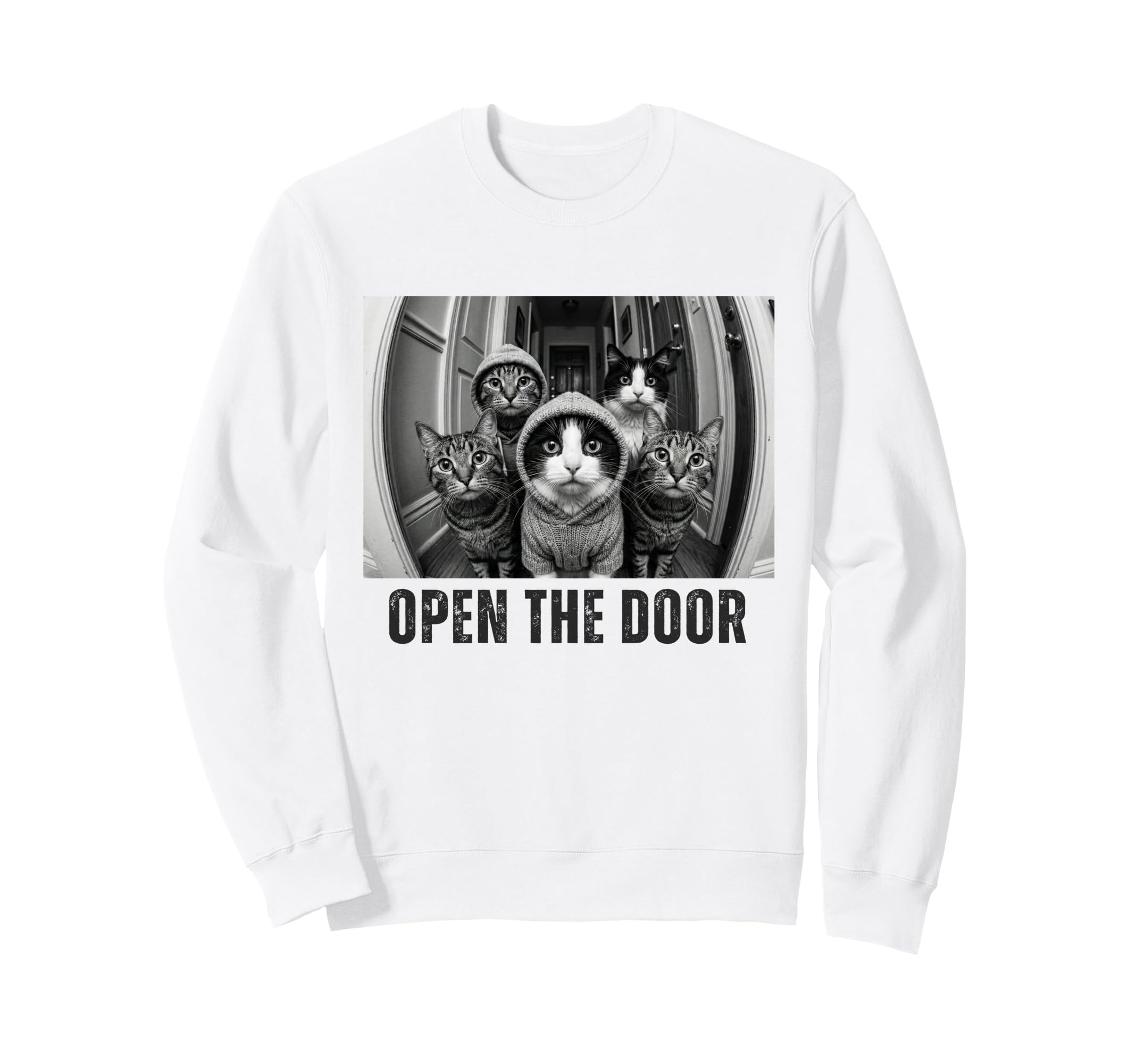 Open Door Cat Gang Funny Meme Sweatshirt - Minimalist Print for Adults - T-Shirt, Sweatshirt, Hoodie