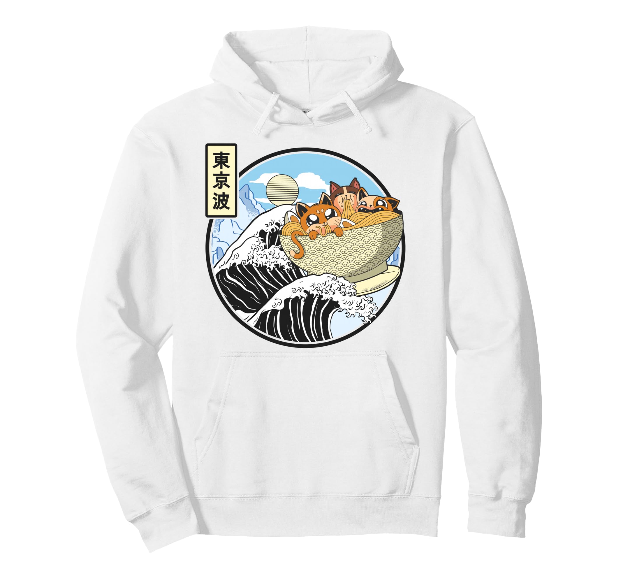 Surfing Cats Eating Ramen Bowl Kanagawa Hoodie - Trendy Graphic Men Women - T-Shirt, Sweatshirt, Hoodie