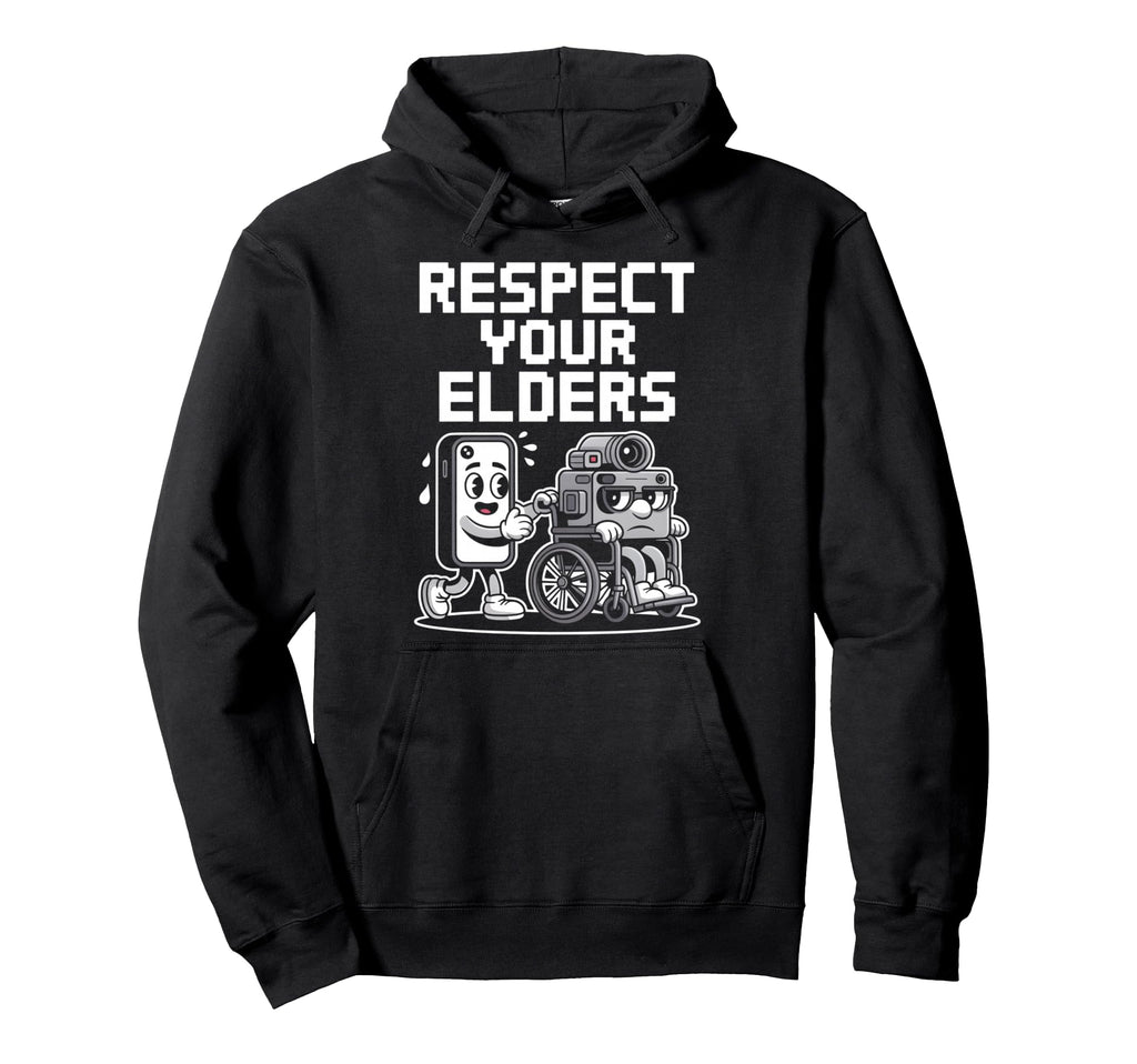 Respect Your Elders Tech Camera Phone Hoodie - Trendy Graphic Men Women - T-Shirt, Sweatshirt, Hoodie