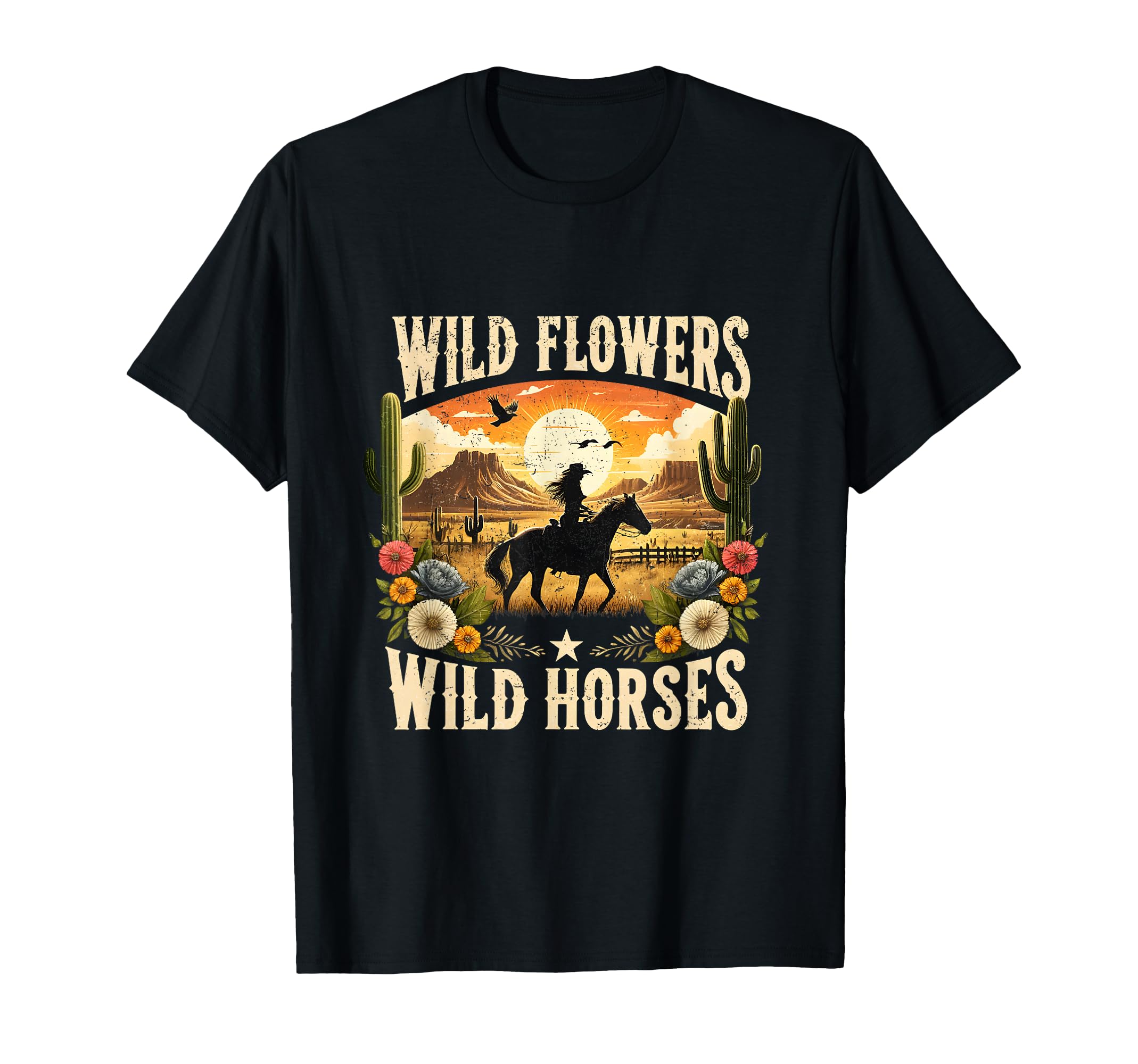 Wild Flowers Cowgirls Riding Horses Western T-Shirt - Trendy Graphic Unisex - T-Shirt, Sweatshirt, Hoodie
