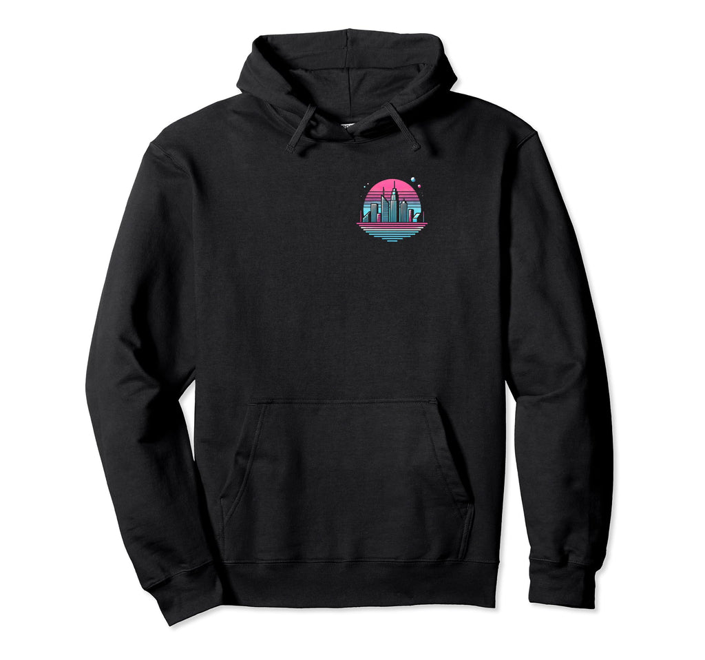 80S Skyline Vibrant Neon Cityscape Hoodie - Trendy Graphic Unisex - T-Shirt, Sweatshirt, Hoodie