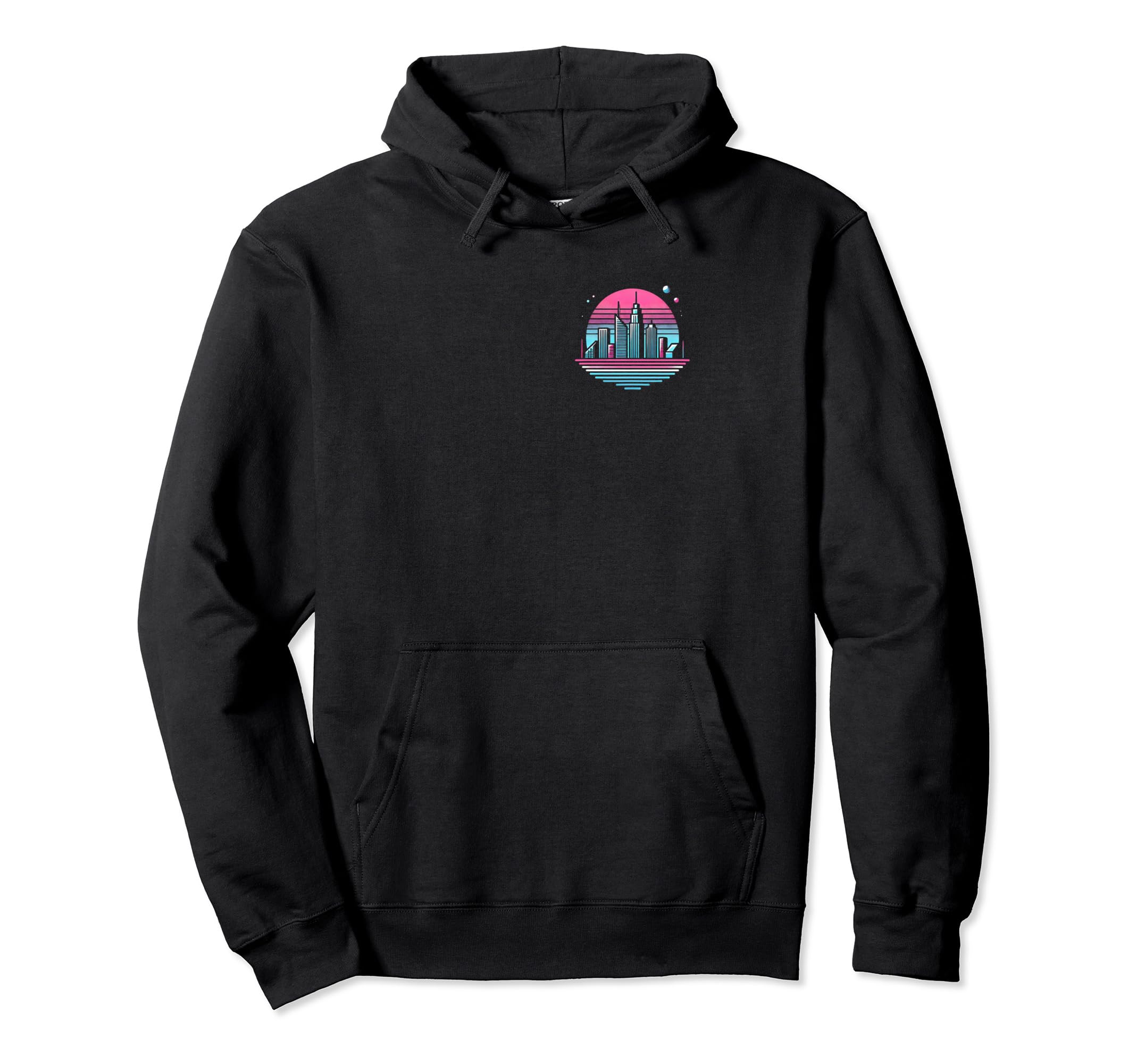 80S Skyline Vibrant Neon Cityscape Hoodie - Trendy Graphic Unisex - T-Shirt, Sweatshirt, Hoodie