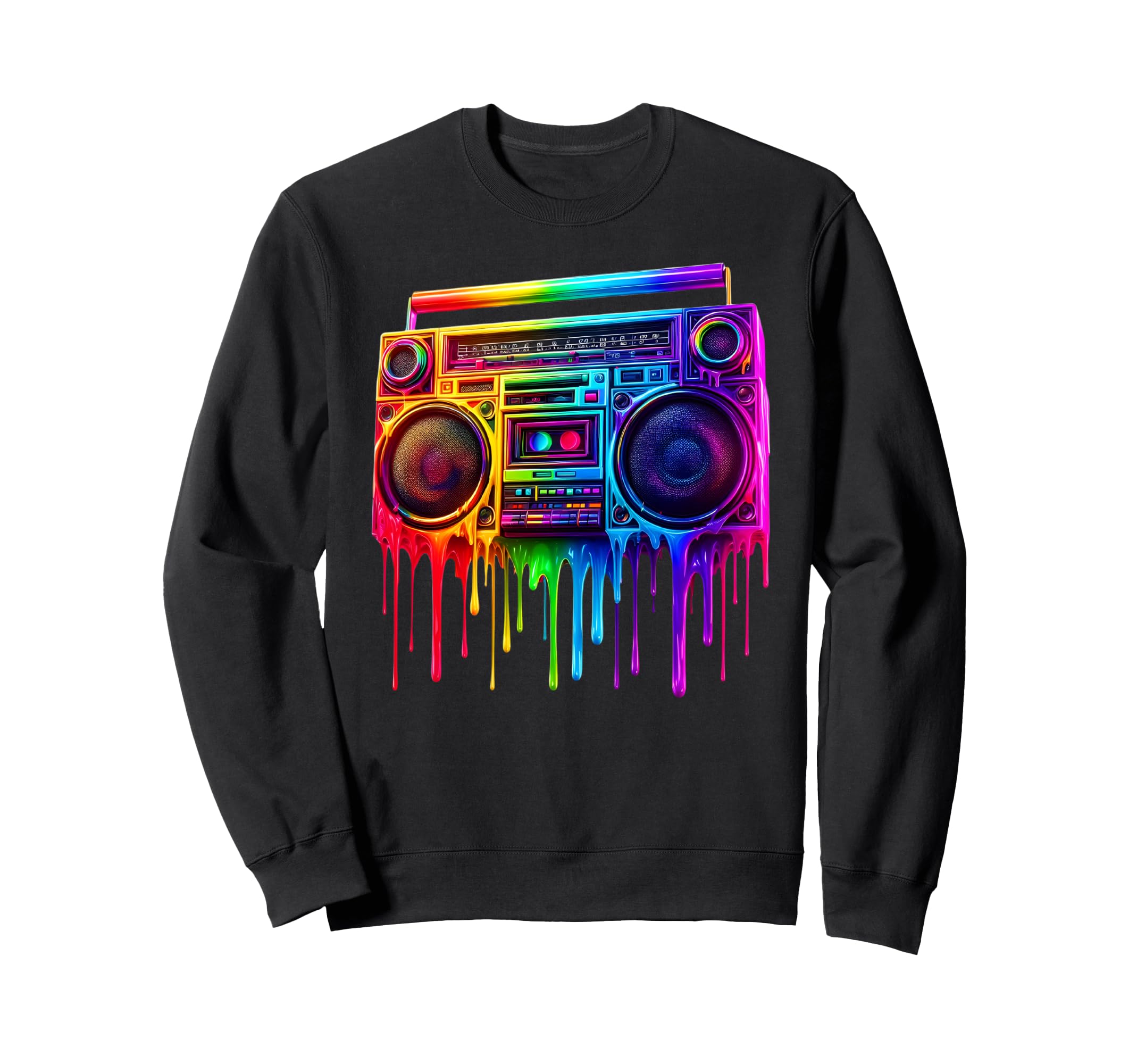 Dripping Paint Boombox Old School Sweatshirt - Unique Graphic Men Women - T-Shirt, Sweatshirt, Hoodie