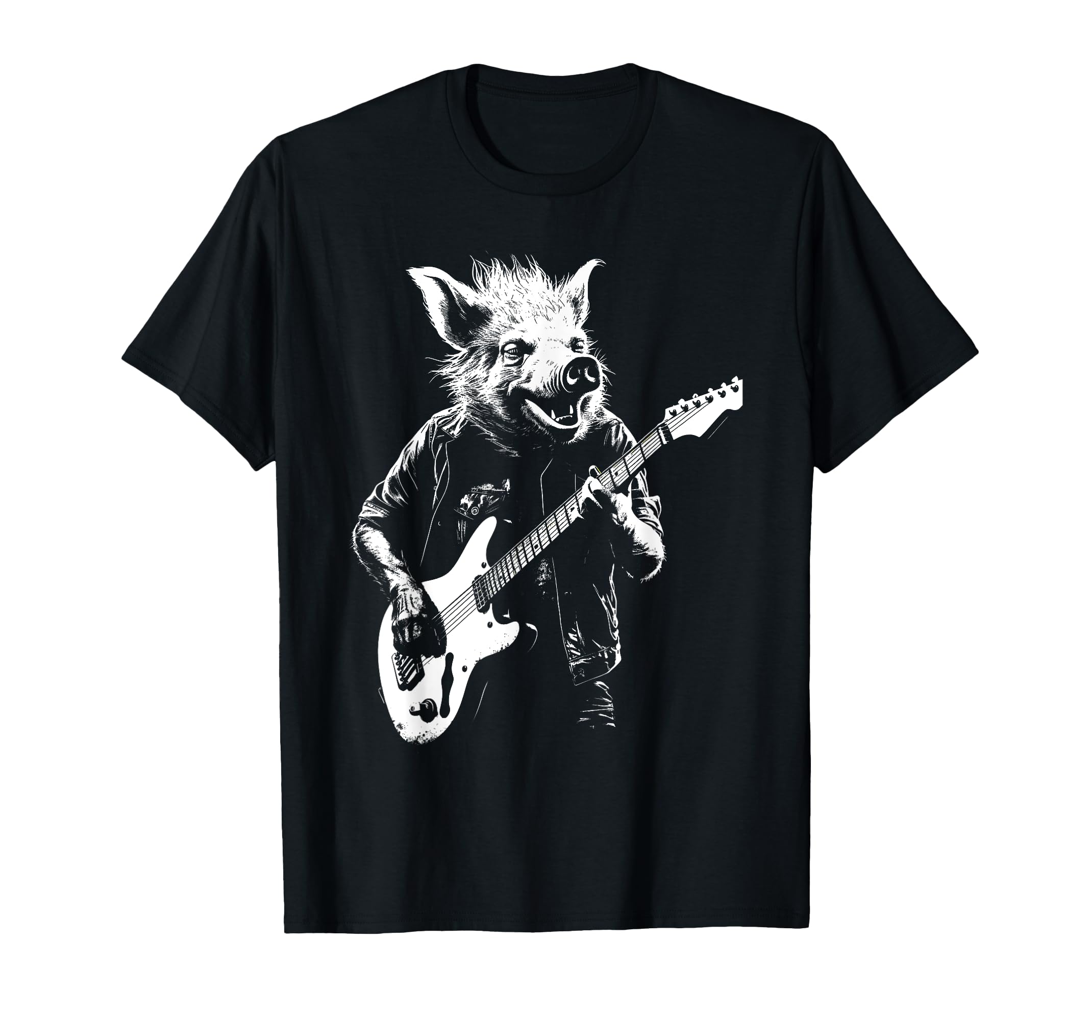 Distressed Hog Pig Playing Guitar T-Shirt - Minimalist Print Men Women - T-Shirt, Sweatshirt, Hoodie