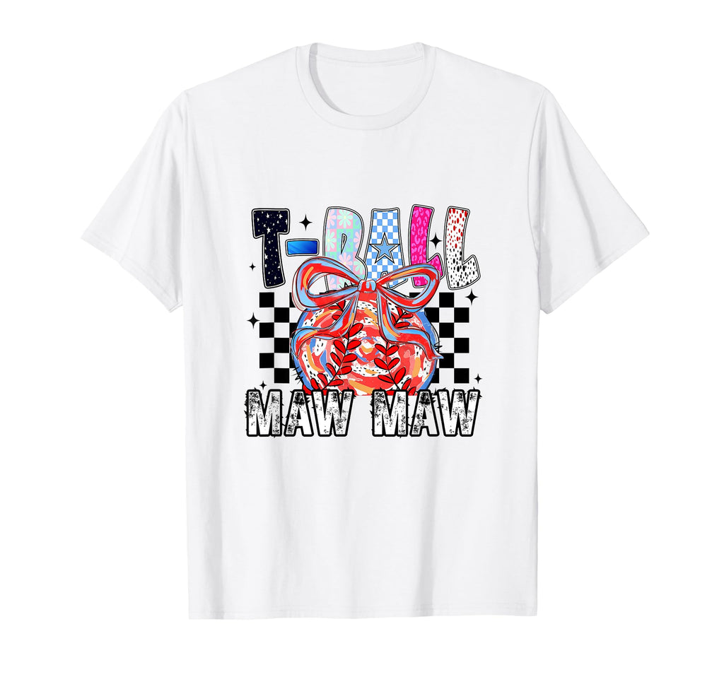 T Ball Baseball Checkered Maw Maw T-Shirt - Minimalist Print for Adults - T-Shirt, Sweatshirt, Hoodie