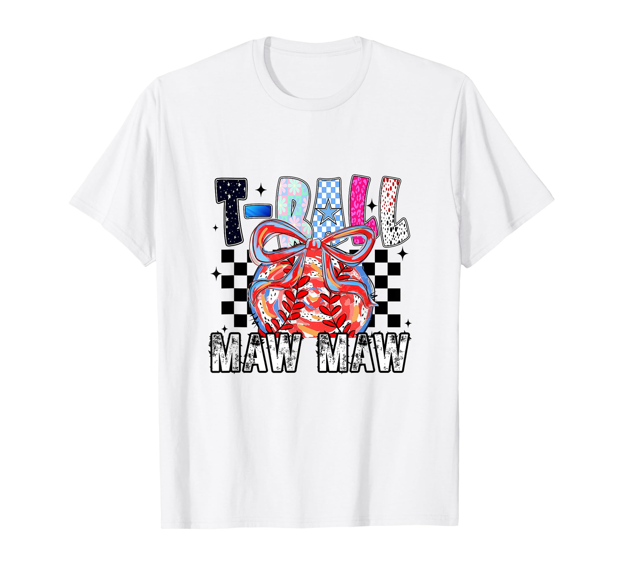 T Ball Baseball Checkered Maw Maw T-Shirt - Minimalist Print for Adults - T-Shirt, Sweatshirt, Hoodie
