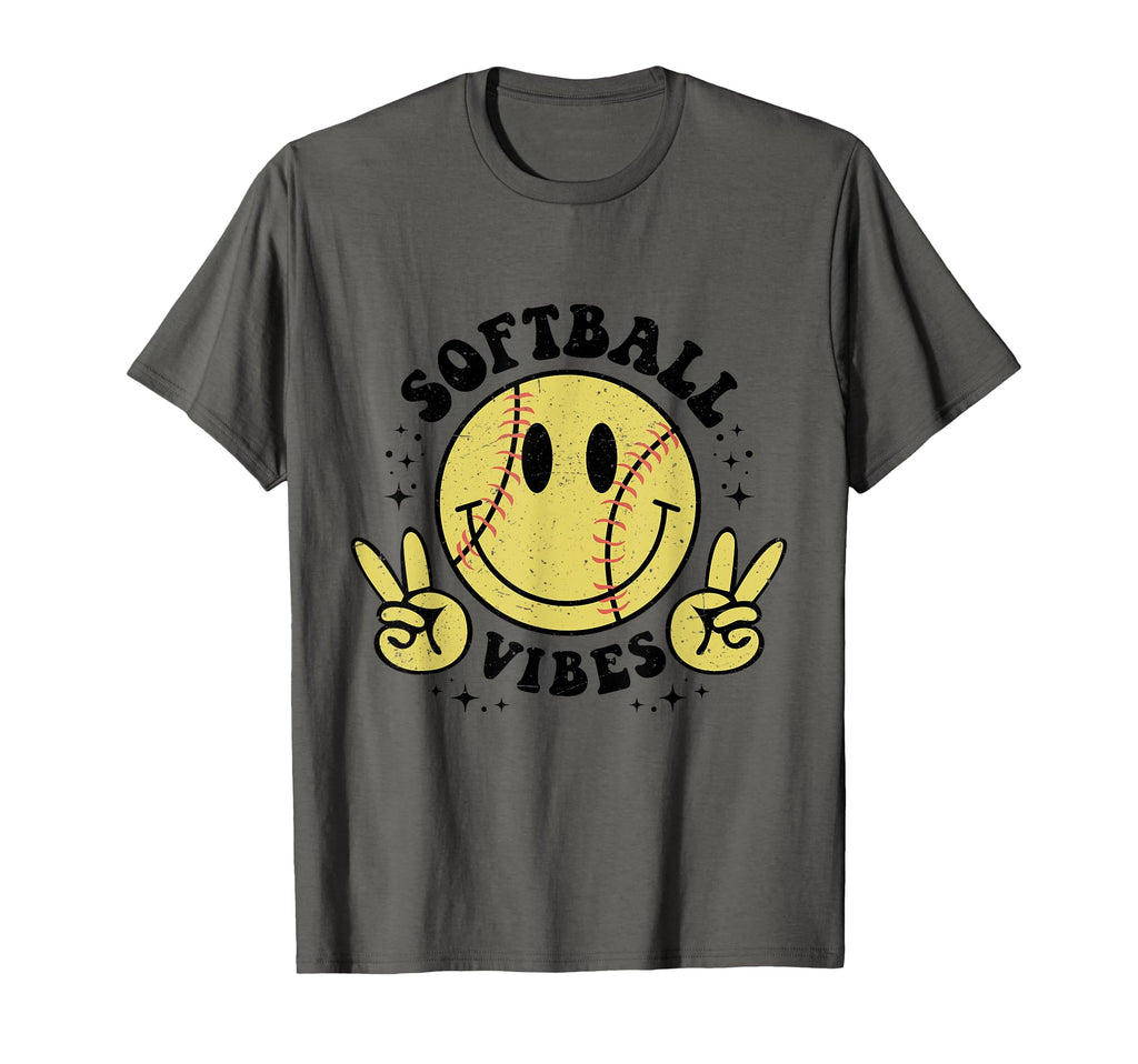 Smile Face Softball Vibes Game T-Shirt - Casual Everyday Wear Men Women - T-Shirt, Sweatshirt, Hoodie
