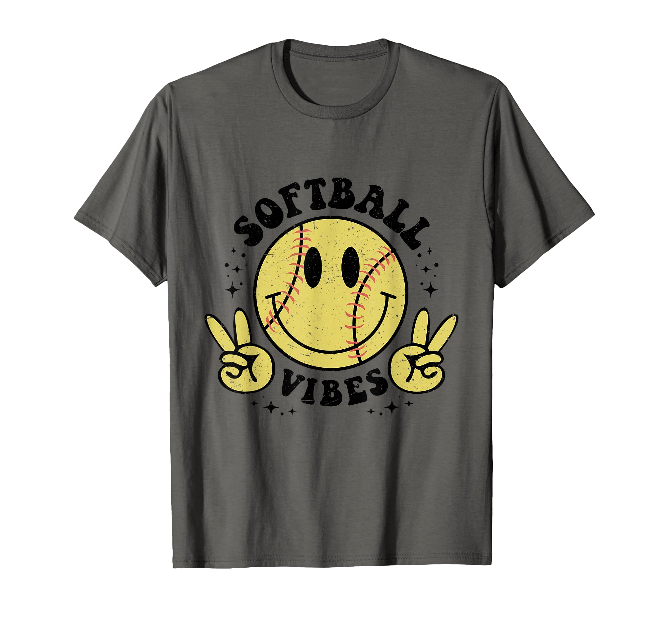 Smile Face Softball Vibes Game T-Shirt - Casual Everyday Wear Men Women - T-Shirt, Sweatshirt, Hoodie
