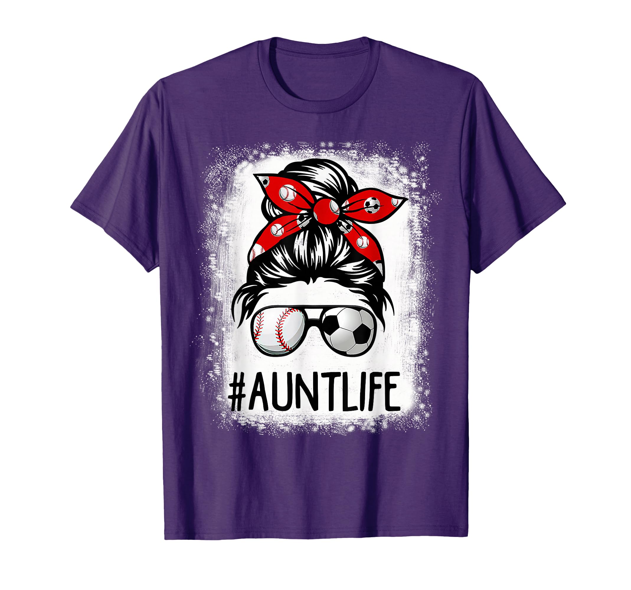 Bleached Aunt Life Soccer Messy Bun T-Shirt - Minimalist Print Men Women - T-Shirt, Sweatshirt, Hoodie