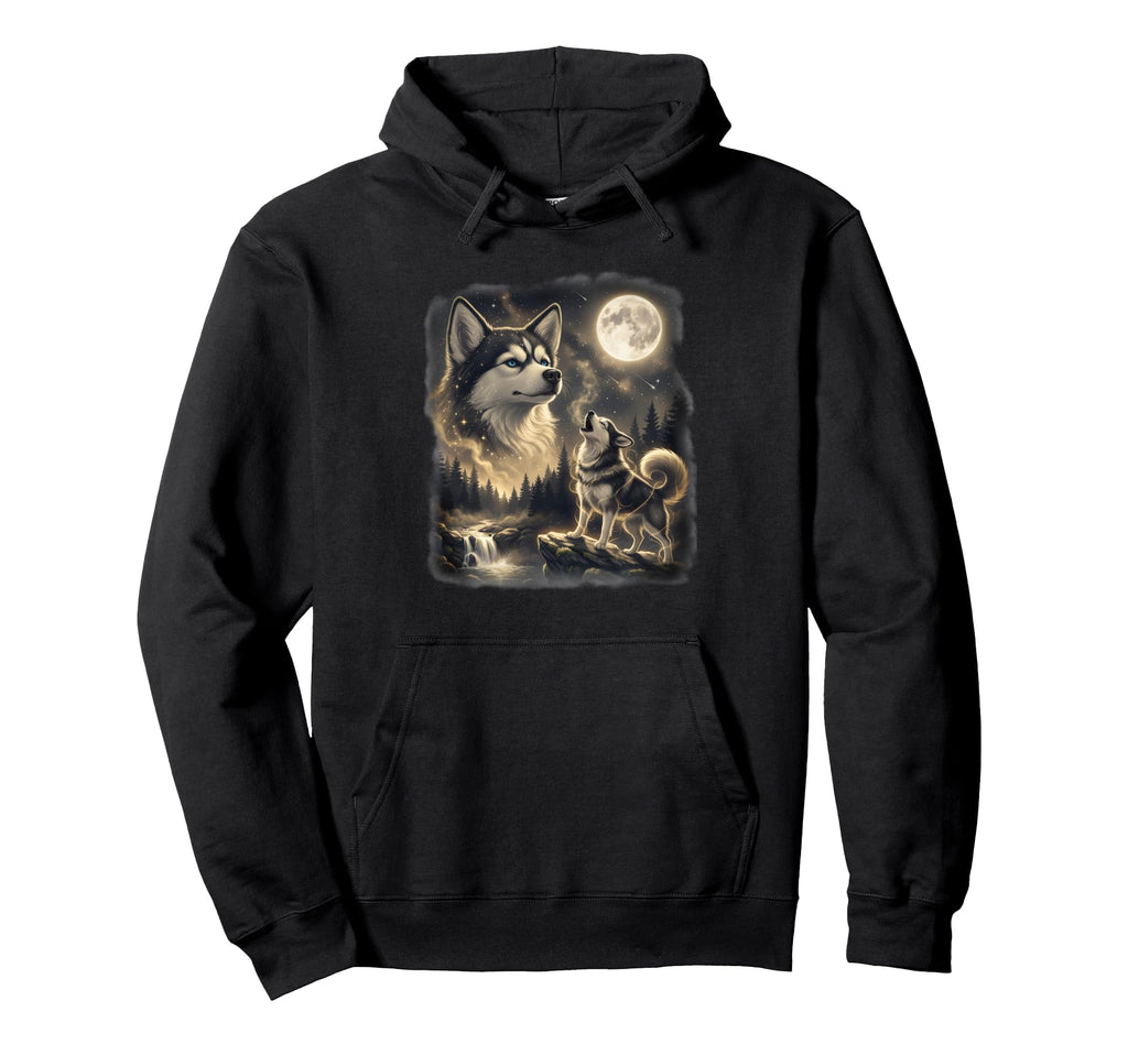 Siberian Husky Howling To Moon 90S Hoodie - Fun Novelty Design for Adults - T-Shirt, Sweatshirt, Hoodie