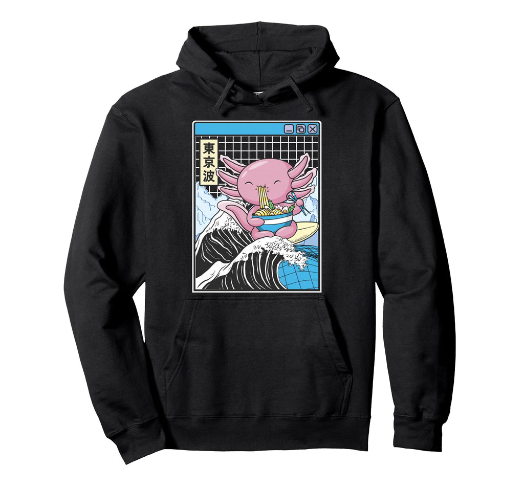 Axolotl Eating Ramen Kanagawa Wave Kawaii Hoodie - Streetwear Style Unisex - T-Shirt, Sweatshirt, Hoodie