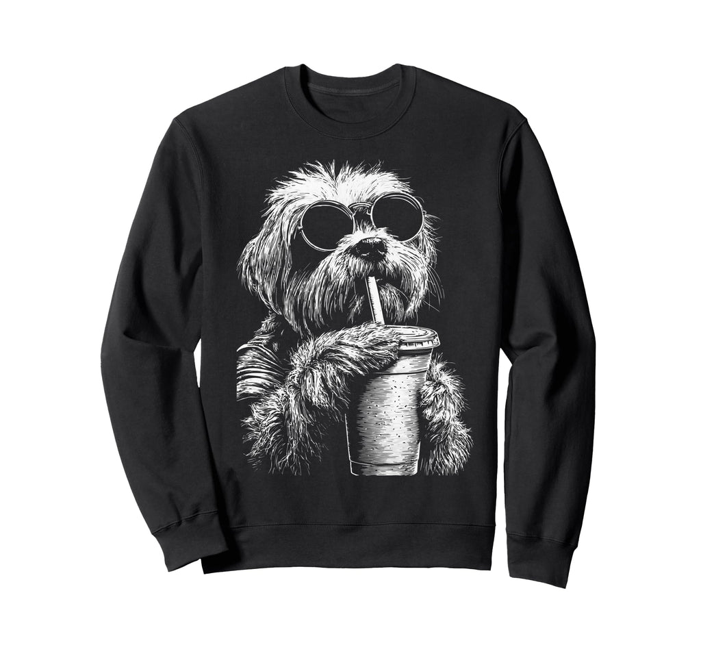 Maltese Drinking Iced Coffee Funny Sweatshirt - Fun Novelty Design Unisex - T-Shirt, Sweatshirt, Hoodie