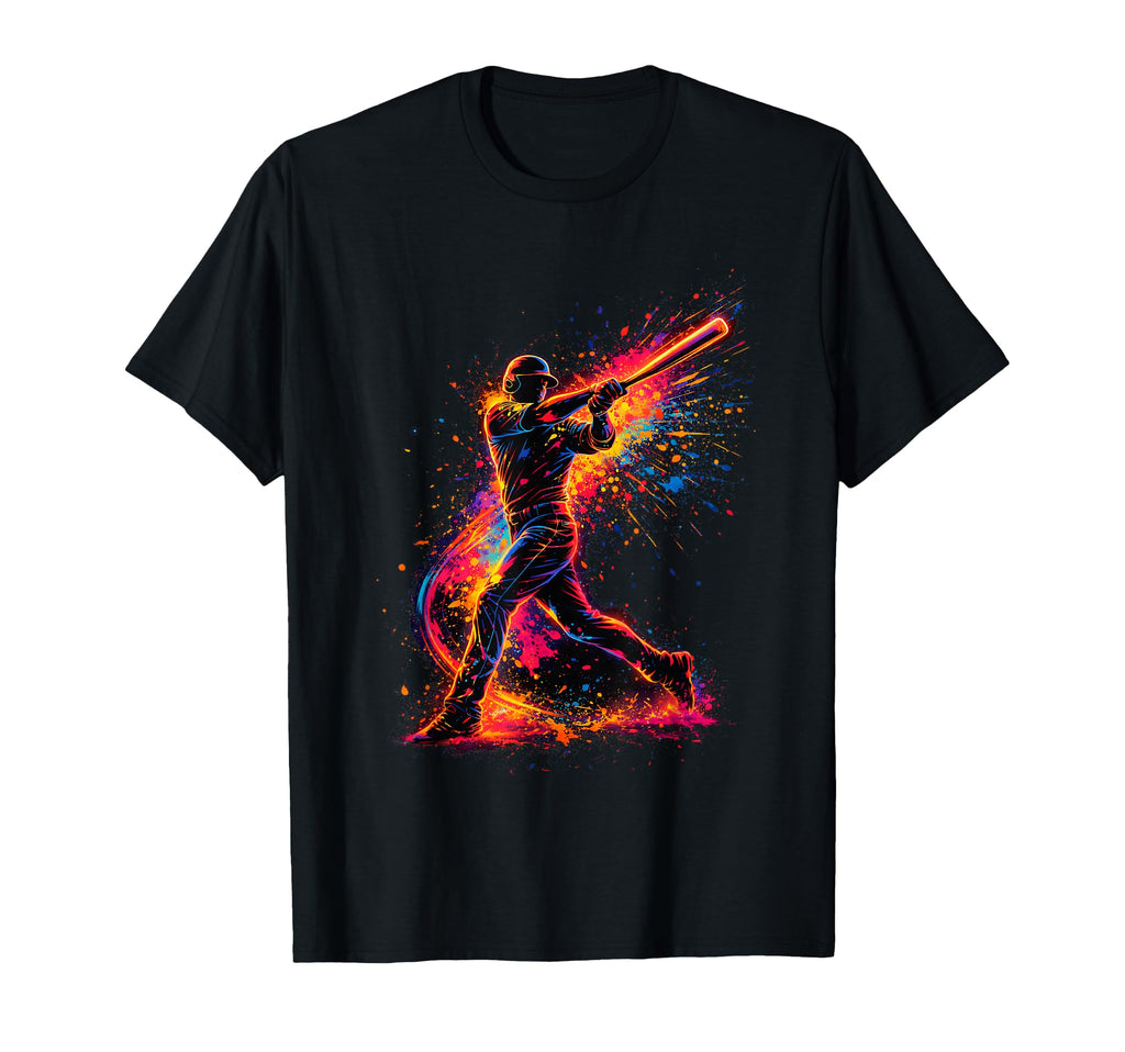 Neon Baseball Player Splatter Art T-Shirt - Unique Graphic for Adults - T-Shirt, Sweatshirt, Hoodie