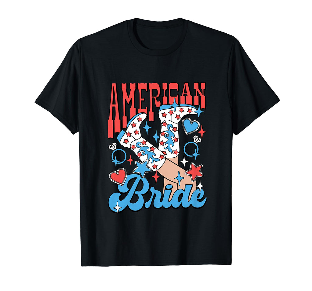Groovy American Bride 4Th July T-Shirt - Trendy Graphic Men Women - T-Shirt, Sweatshirt, Hoodie