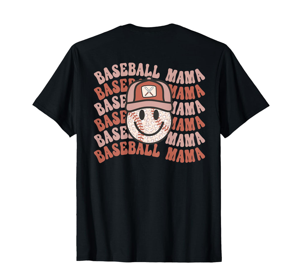 Baseball Mama Leopard Happy Face T-Shirt - Minimalist Print Men Women - T-Shirt, Sweatshirt, Hoodie