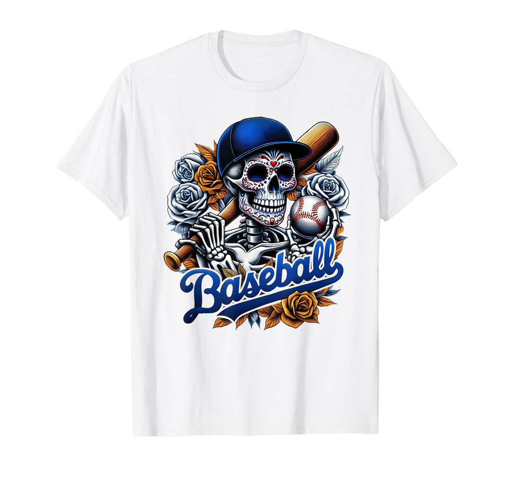 Baseball Sugar Skull Day Dead Mexican T-Shirt - Novelty Apparel Unisex - T-Shirt, Sweatshirt, Hoodie