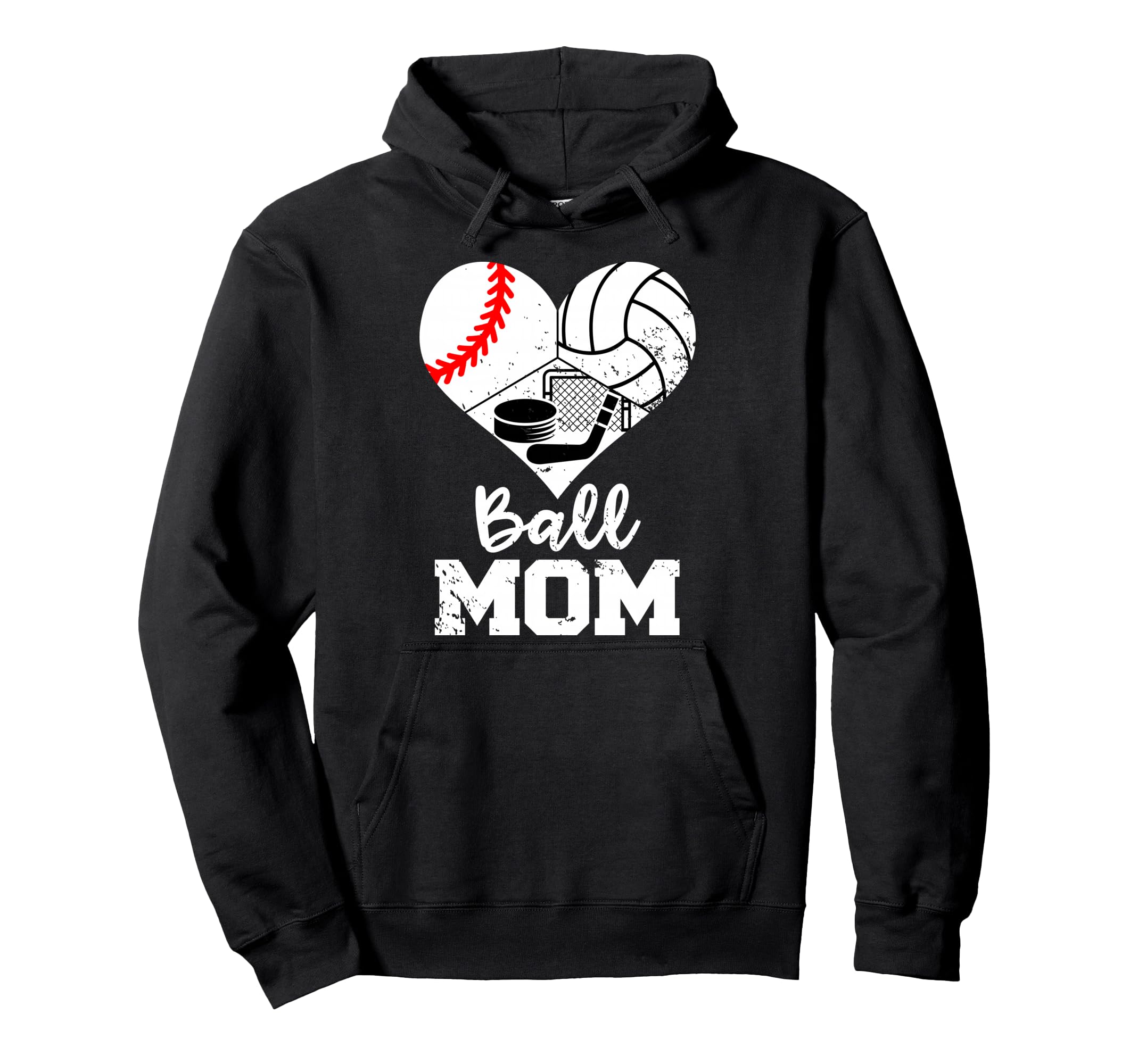 Ball Mom Funny Baseball Volleyball Hoodie - Novelty Apparel for Adults - T-Shirt, Sweatshirt, Hoodie