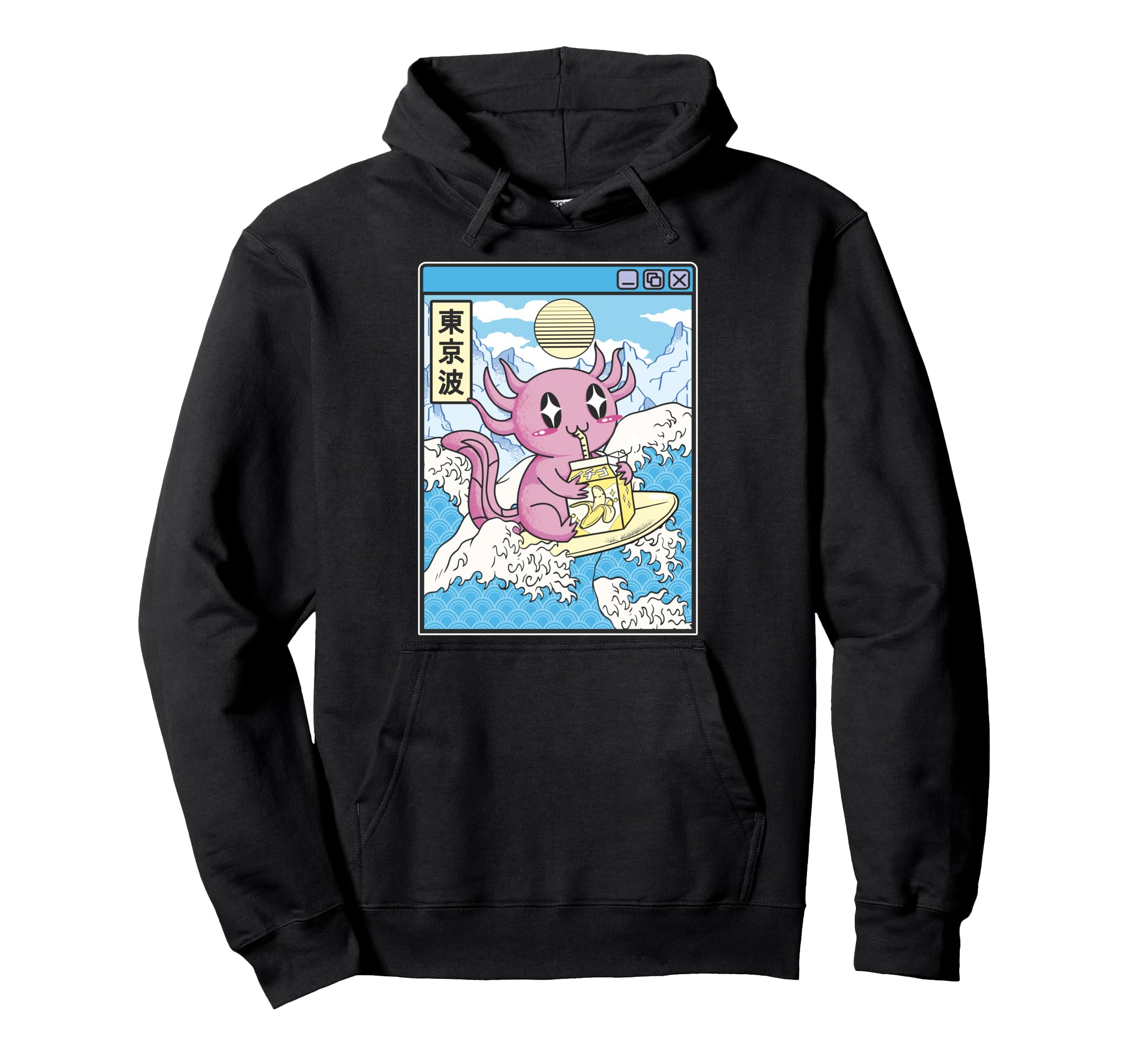 Surfing Axolotl Drinking Banana Milk Hoodie - Novelty Apparel Men Women - T-Shirt, Sweatshirt, Hoodie