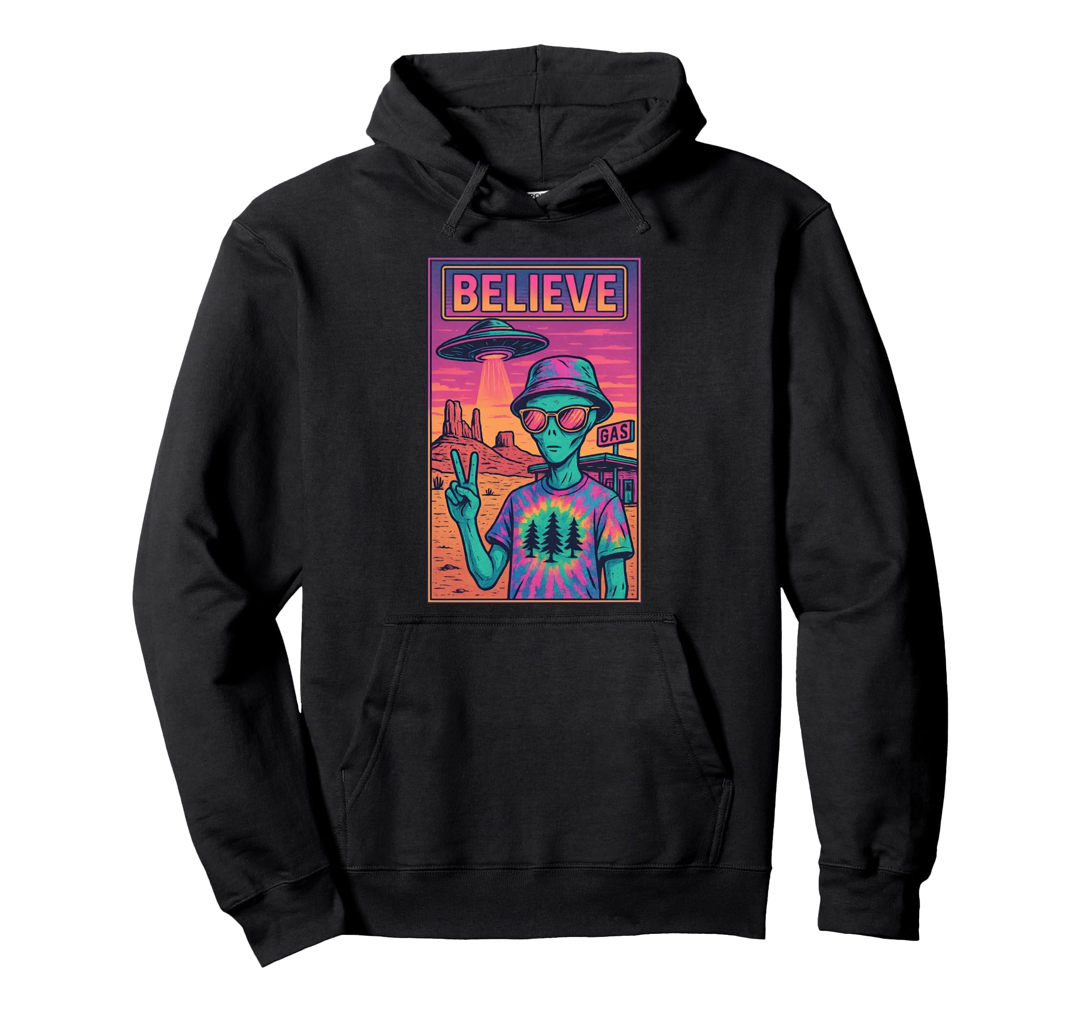 Alien Peace Sign Ufo Ufo Roadtrip Hoodie - Minimalist Print for Adults - T-Shirt, Sweatshirt, Hoodie