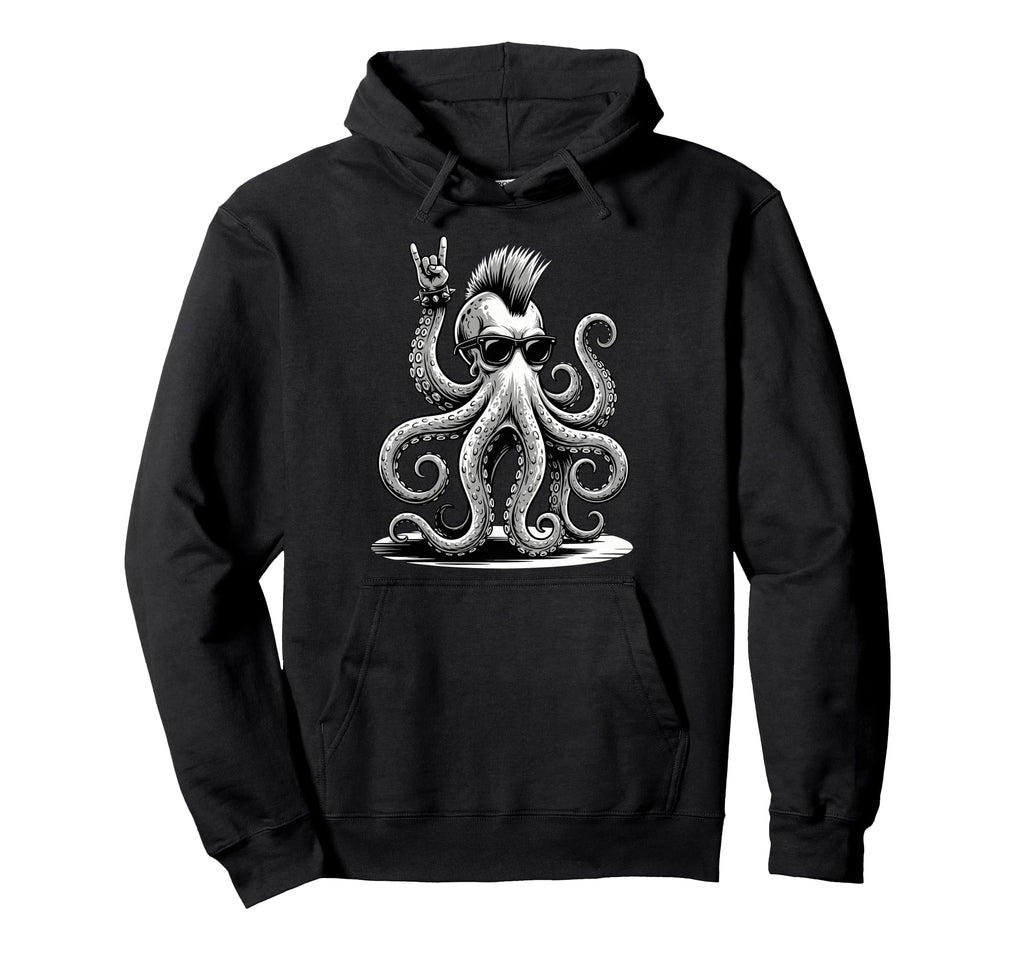 Funny Octopus Loving Rock And Roll Heavy Hoodie - Graphic Print Unisex - T-Shirt, Sweatshirt, Hoodie