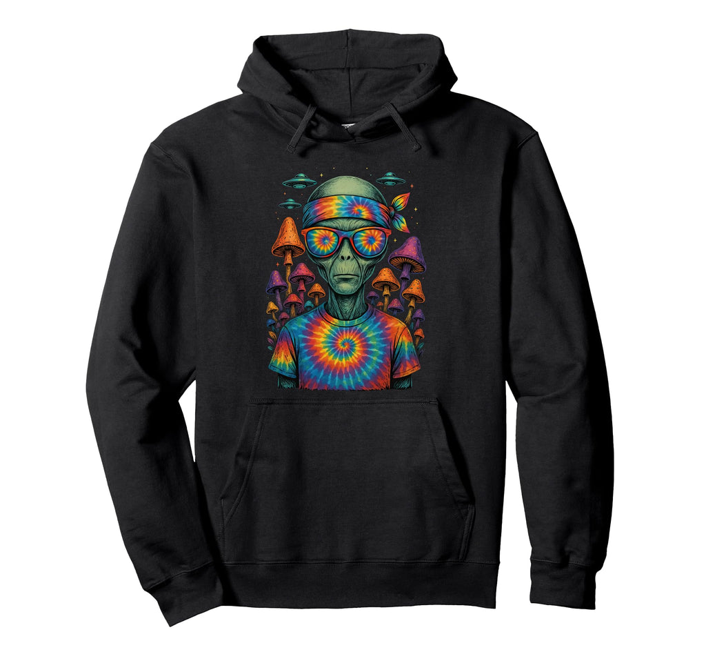 Tie Dye Alien Hippie Mushrooms Ufo Rave Hoodie - Trendy Graphic Men Women - T-Shirt, Sweatshirt, Hoodie
