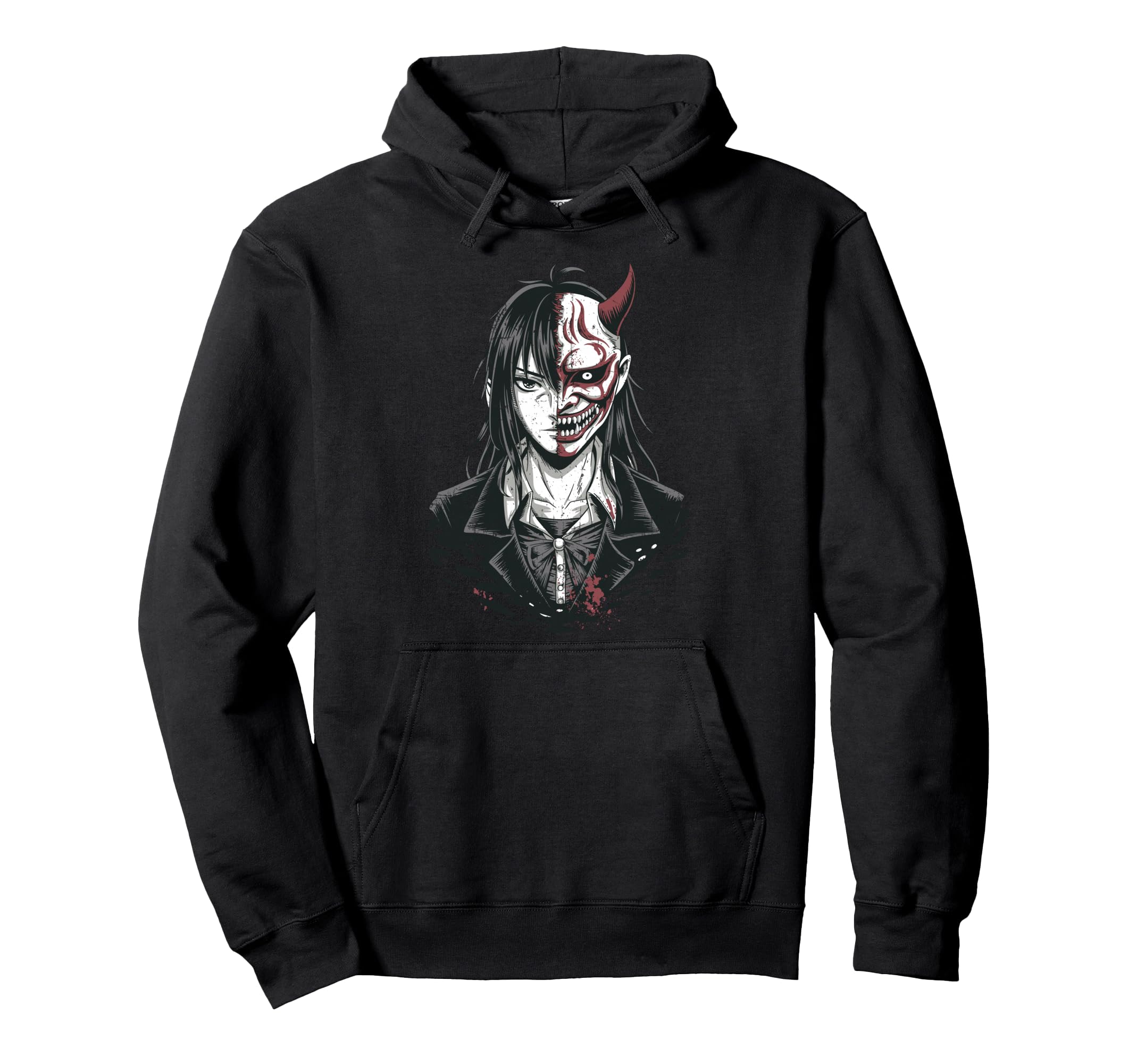 Horror Anime Goth Oni Mask Creepy Hoodie - Streetwear Style for Adults - T-Shirt, Sweatshirt, Hoodie