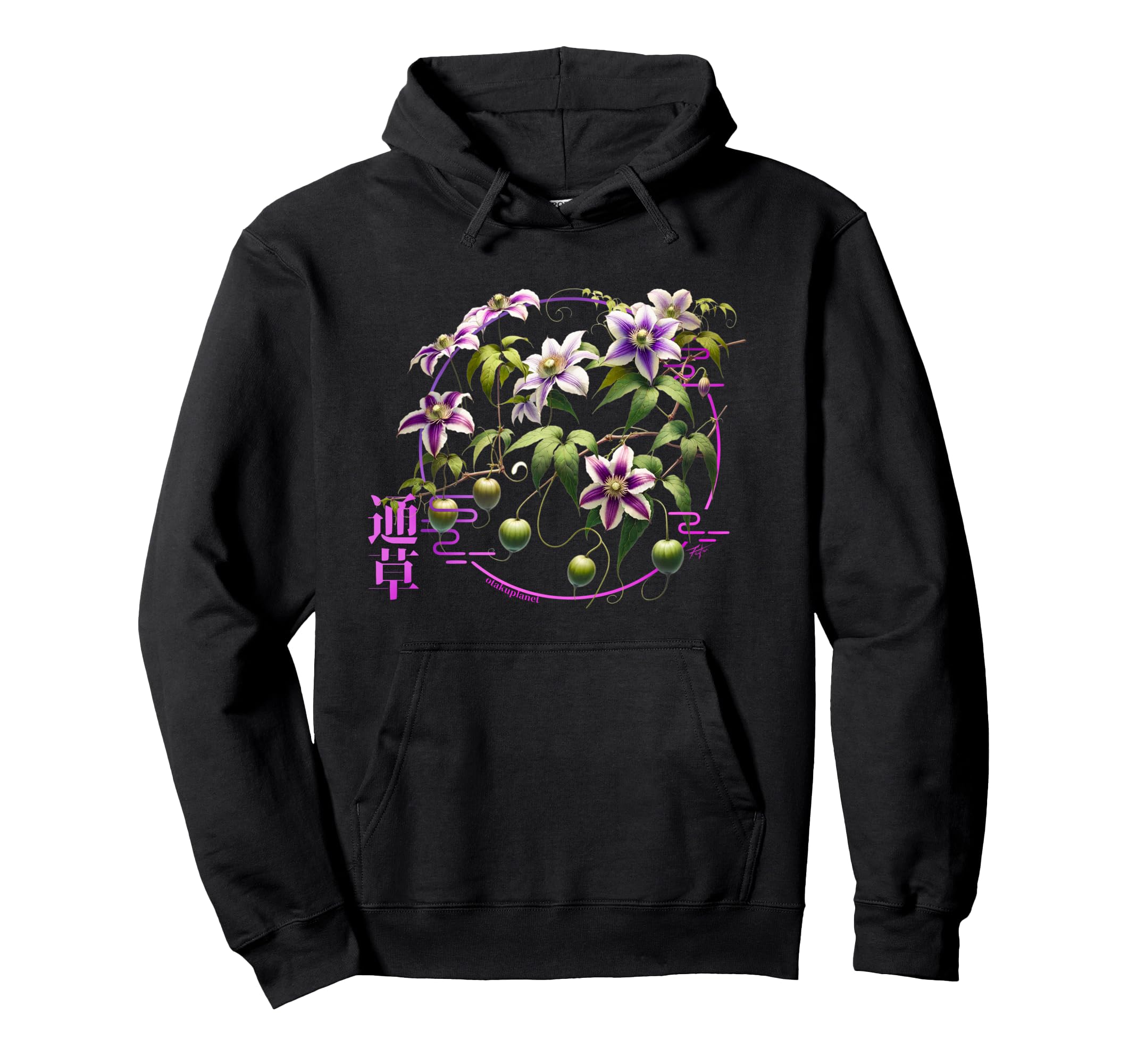 Japanese Clematis Akebi Grunge Flower Hoodie - Novelty Apparel for Adults - T-Shirt, Sweatshirt, Hoodie