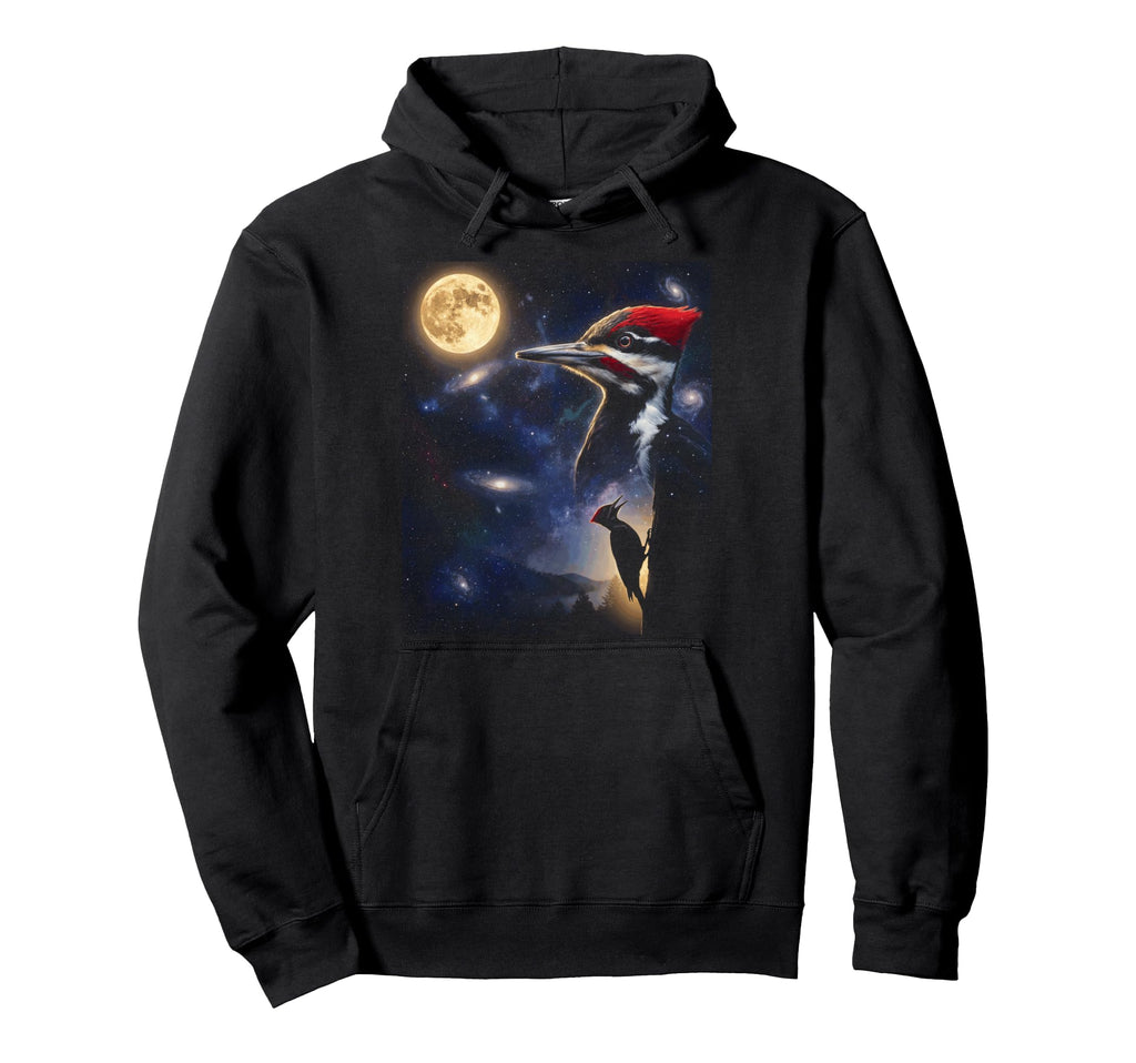 Howling Woodpecker Full Moon Starry Hoodie - Aesthetic Graphic for Adults - T-Shirt, Sweatshirt, Hoodie