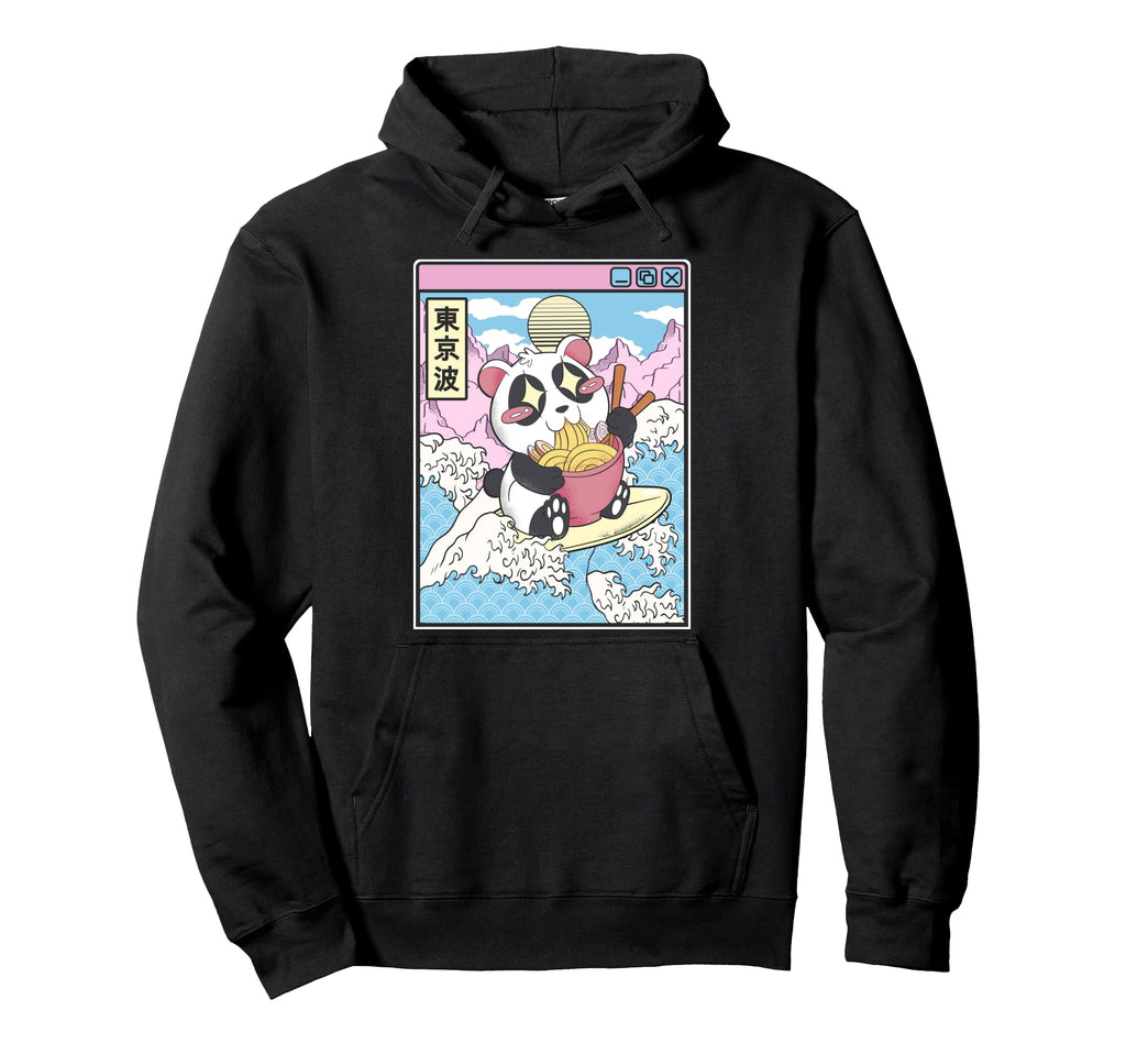 Panda Bear Ramen Japanese Wave Hoodie - Custom Art Print for Adults - T-Shirt, Sweatshirt, Hoodie