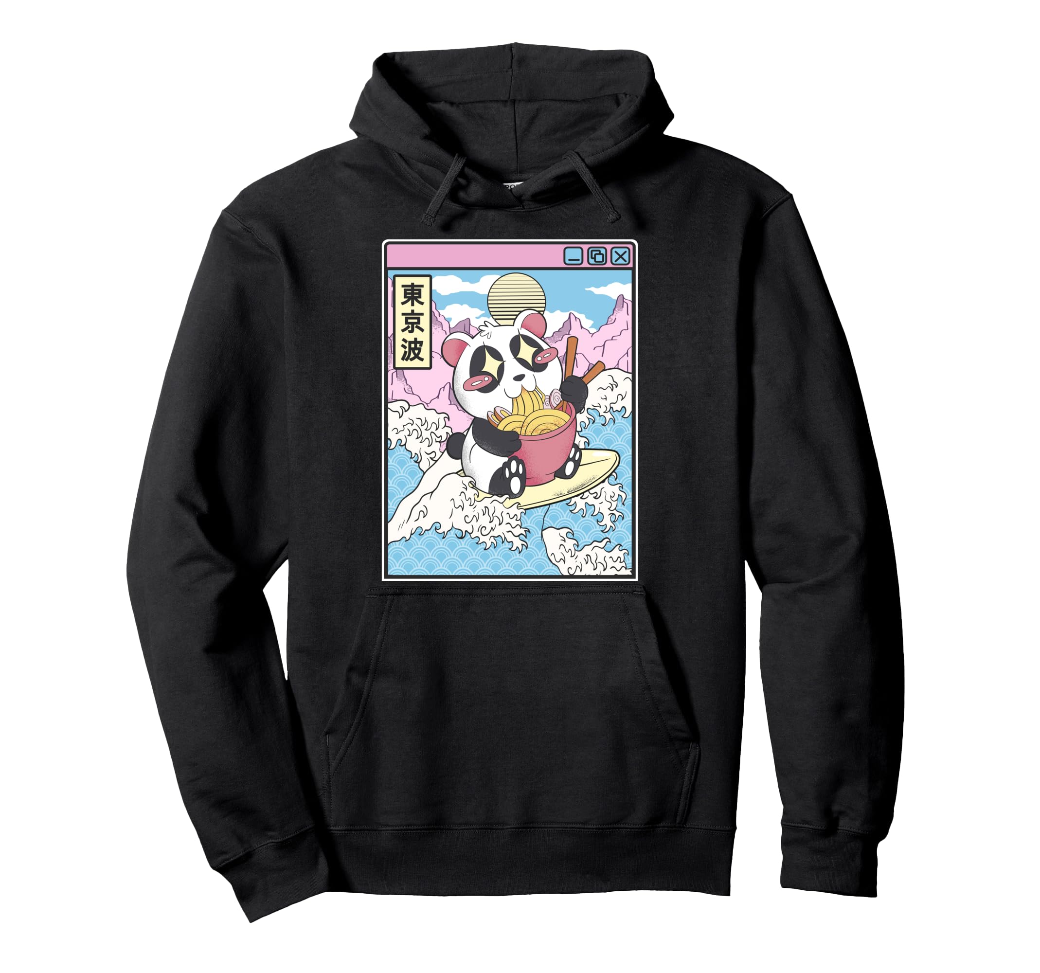 Panda Bear Ramen Japanese Wave Hoodie - Custom Art Print for Adults - T-Shirt, Sweatshirt, Hoodie