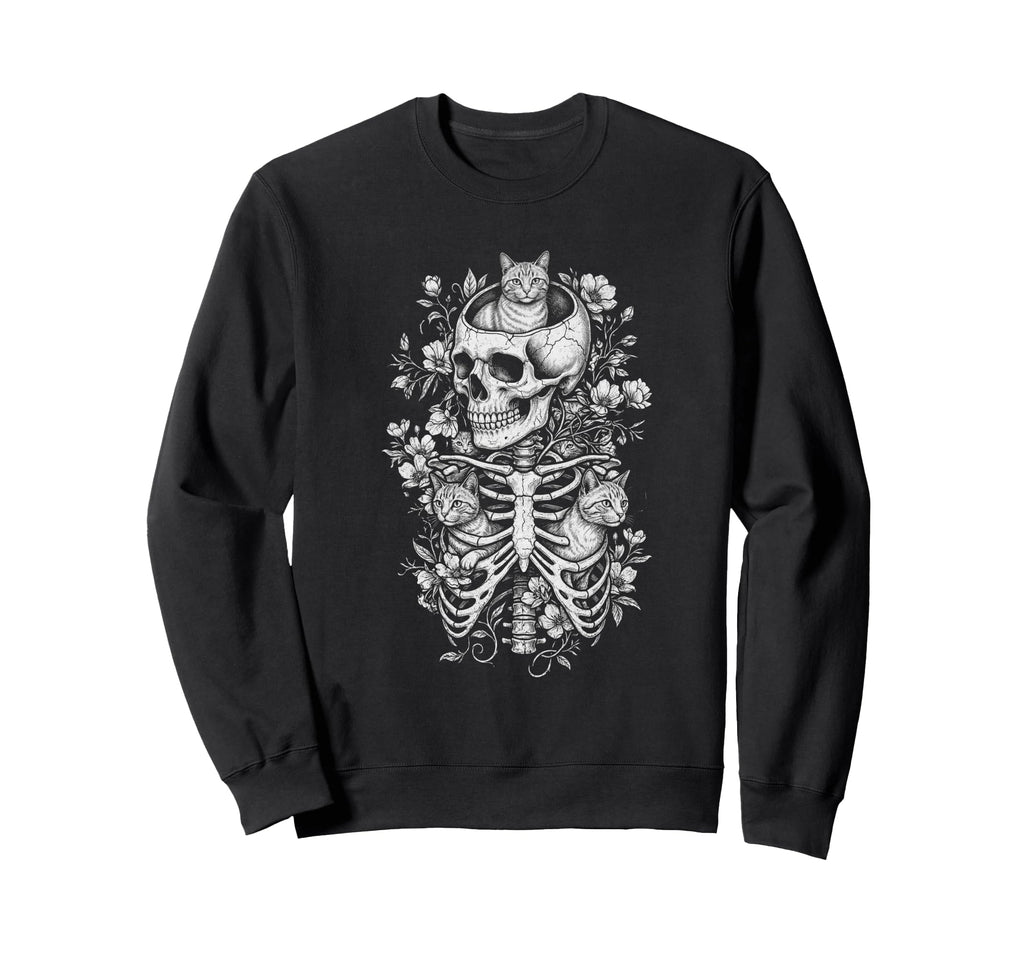 Skull Cat Skeleton Kitty Kitten Sweatshirt - Aesthetic Graphic Men Women - T-Shirt, Sweatshirt, Hoodie