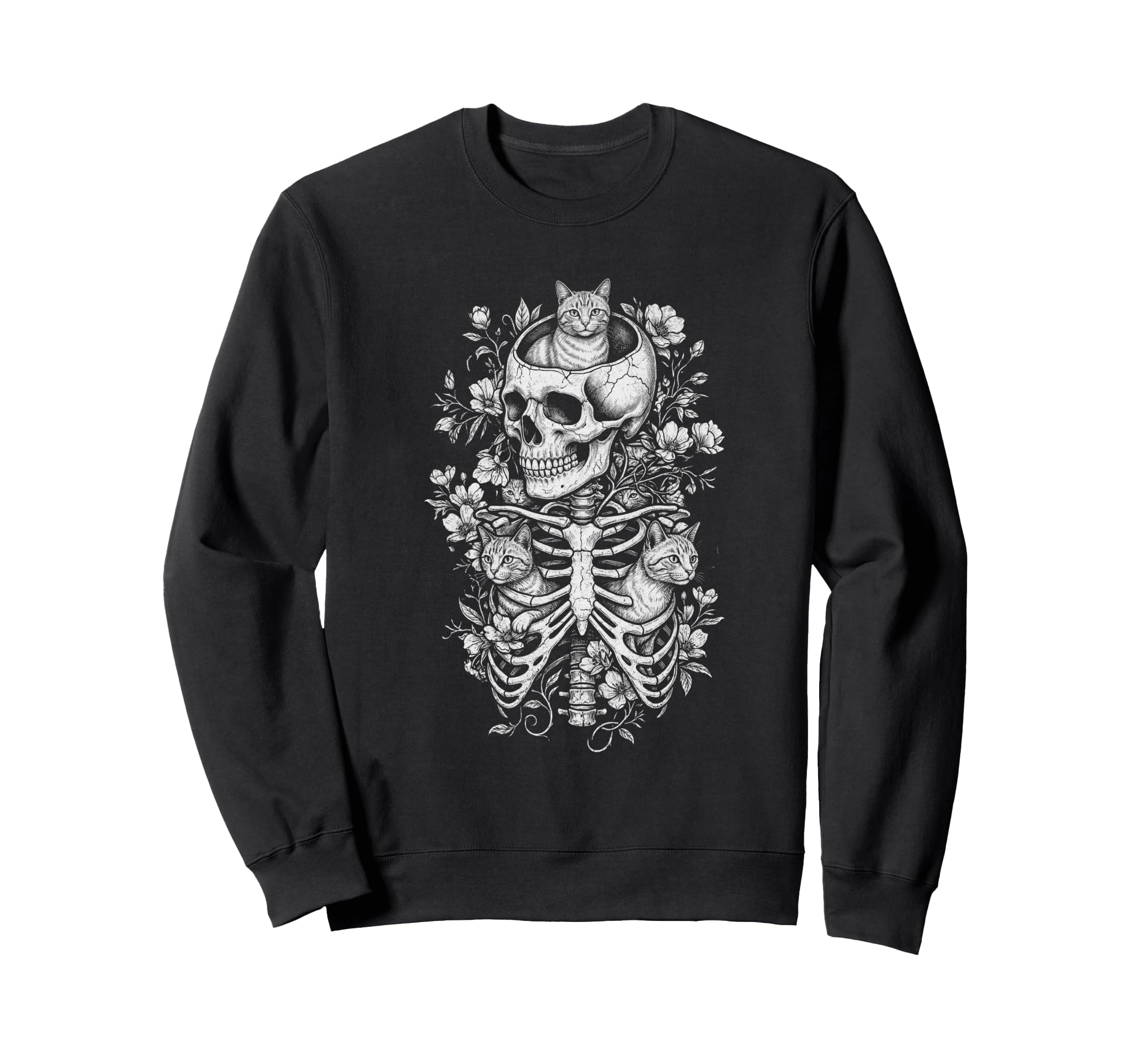 Skull Cat Skeleton Kitty Kitten Sweatshirt - Aesthetic Graphic Men Women - T-Shirt, Sweatshirt, Hoodie