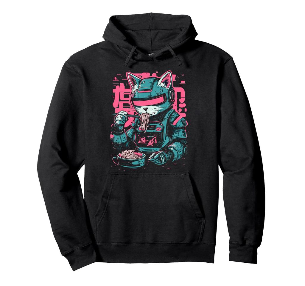 Cat Ramen Cyborg Japanese Aesthetic Mecha Hoodie - Minimalist Print Unisex - T-Shirt, Sweatshirt, Hoodie