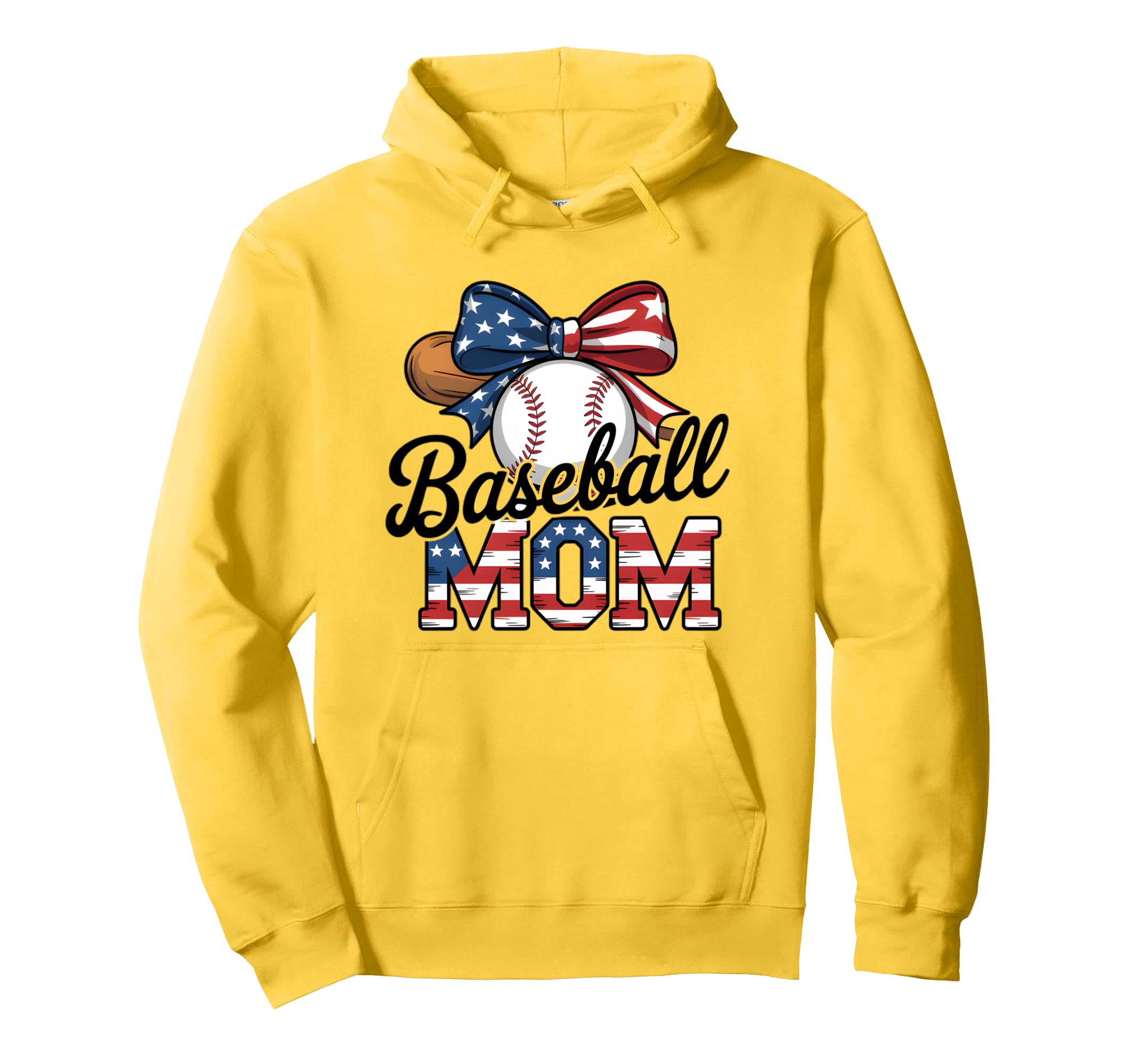 Baseball Mom Usa Flag Bow Support Squad Hoodie - Minimalist Print Unisex - T-Shirt, Sweatshirt, Hoodie