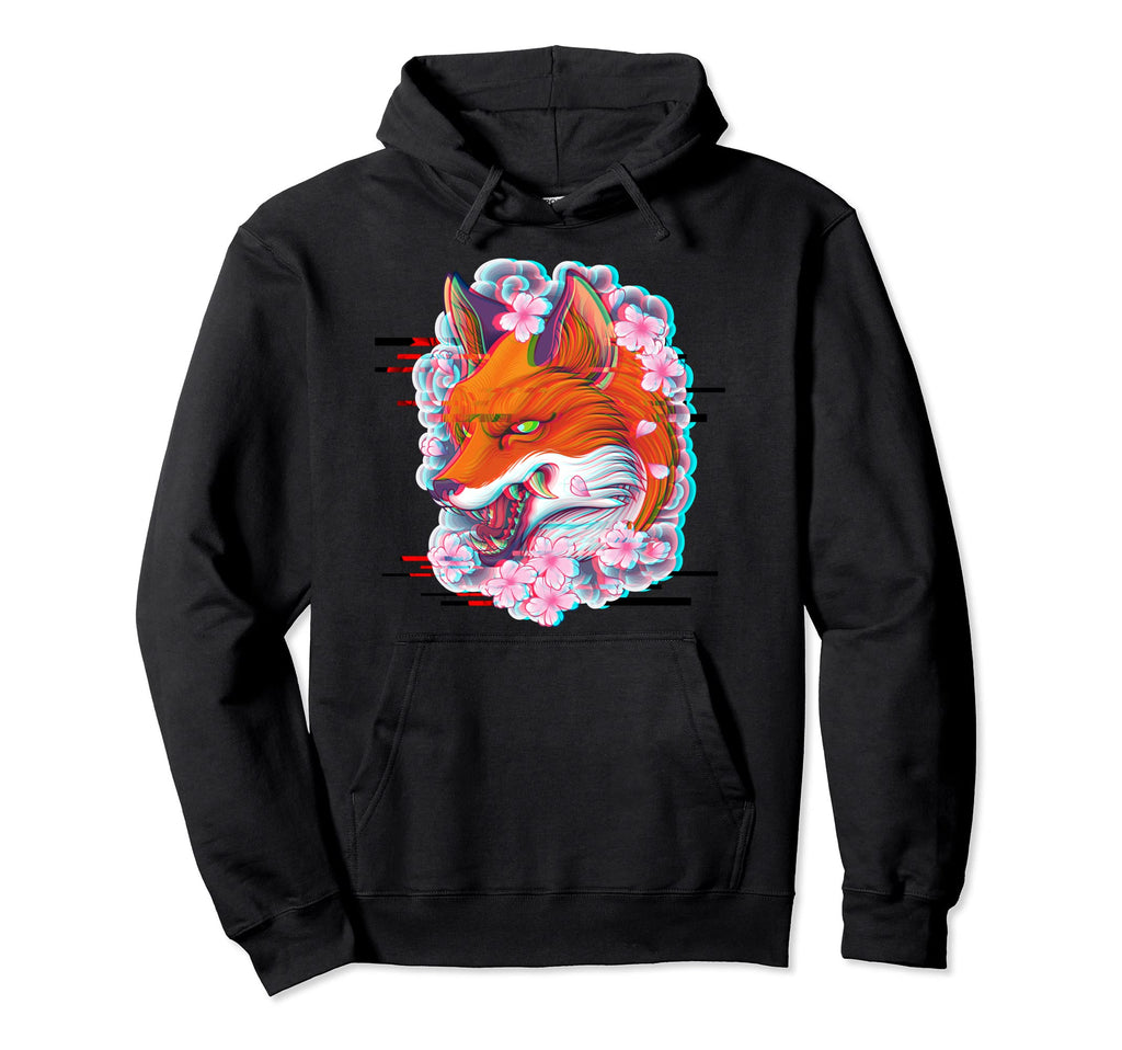 Vaporwave Japan Fox Aesthetic Sakura Hoodie - Minimalist Print Unisex - T-Shirt, Sweatshirt, Hoodie