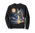 Howling Llama Full Moon Starry Night 90S Sweatshirt - Trendy Graphic Unisex - T-Shirt, Sweatshirt, Hoodie
