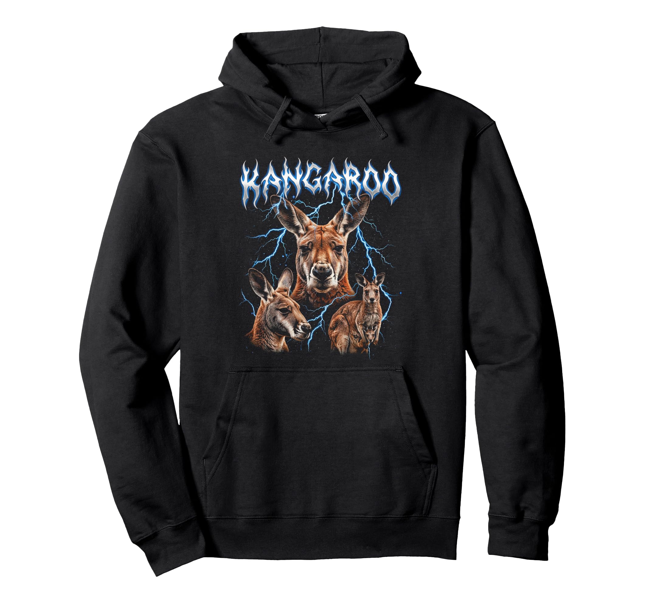 Kangaroo 90S Heavy Metal Kangaroo Hoodie - Aesthetic Graphic for Adults - T-Shirt, Sweatshirt, Hoodie