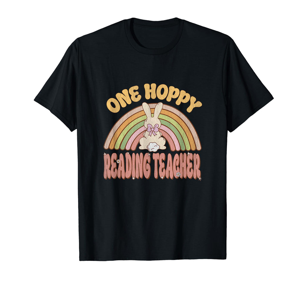 One Hoppy Reading Teacher Bunny Easter T-Shirt - Graphic Print Men Women - T-Shirt, Sweatshirt, Hoodie