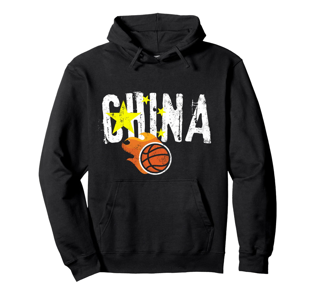China Basketball Fire Distressed Hoodie - Novelty Apparel Men Women - T-Shirt, Sweatshirt, Hoodie