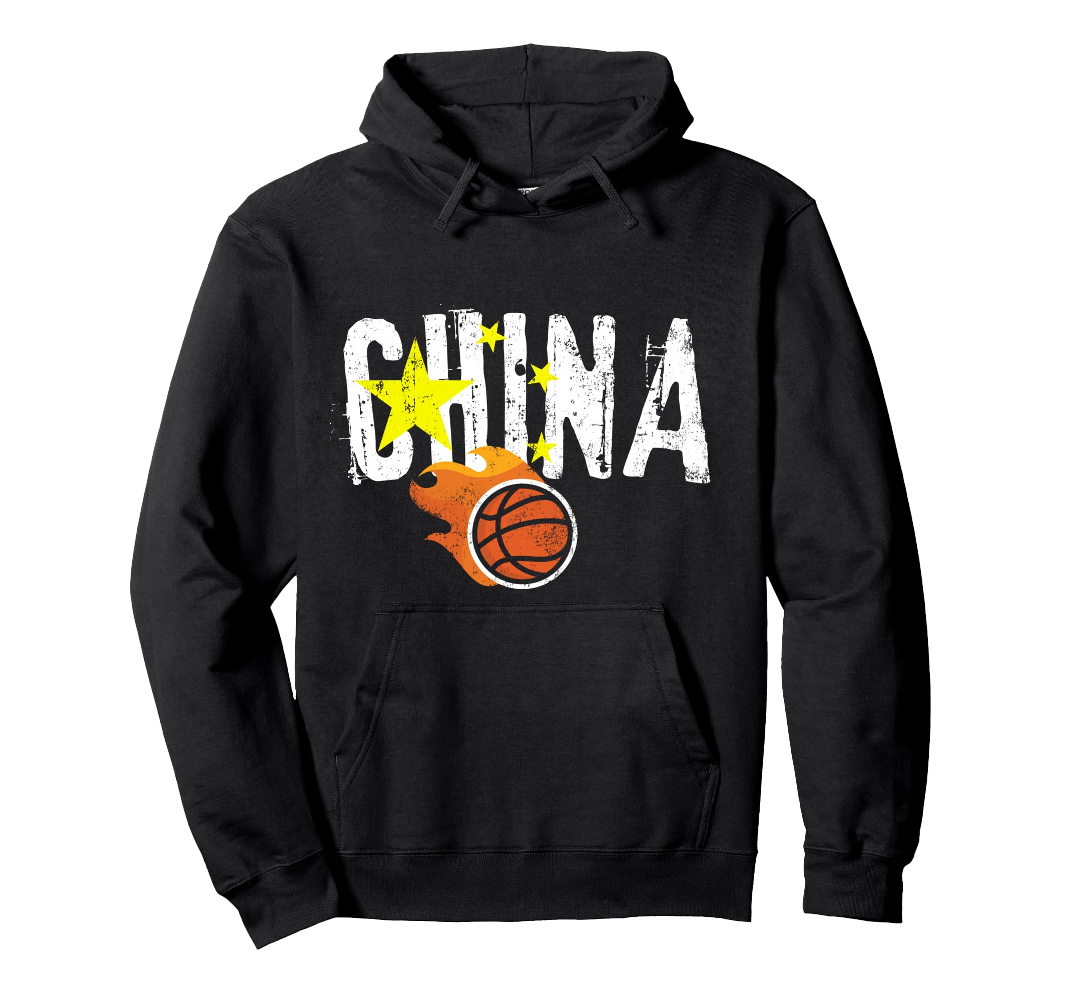 China Basketball Fire Distressed Hoodie - Novelty Apparel Men Women - T-Shirt, Sweatshirt, Hoodie