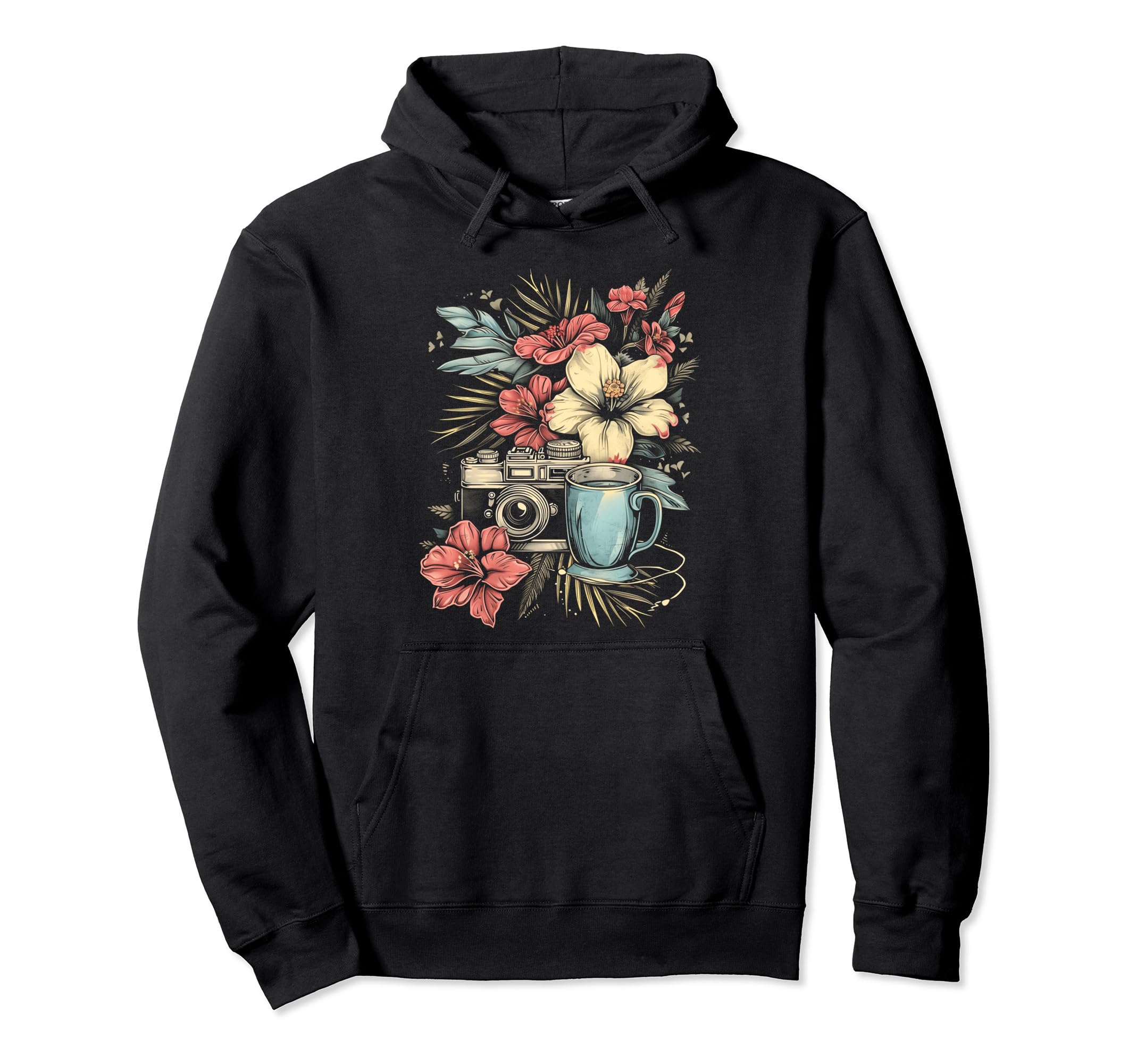 Photographer Coffee Camera Flowers Hoodie - Graphic Print for Adults - T-Shirt, Sweatshirt, Hoodie
