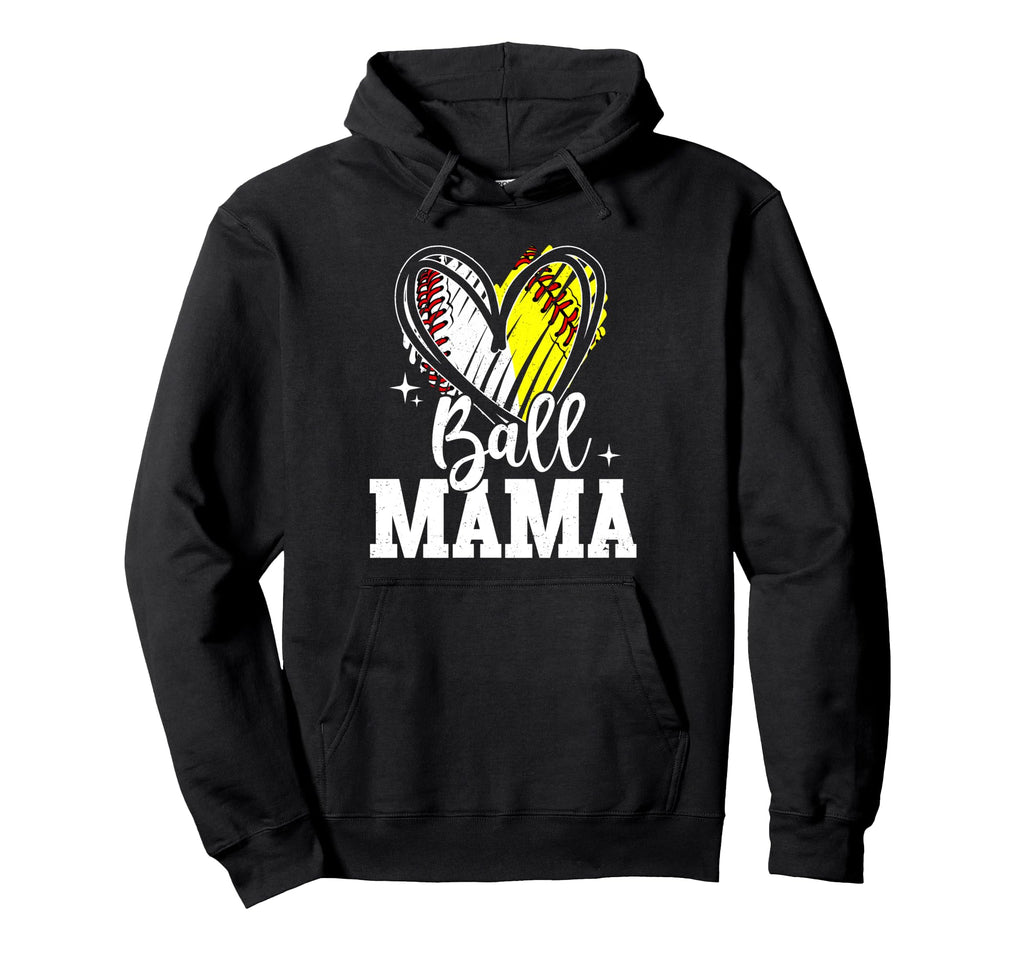 Ball Mama Softball Baseball Mom Both Hoodie - Aesthetic Graphic Men Women - T-Shirt, Sweatshirt, Hoodie