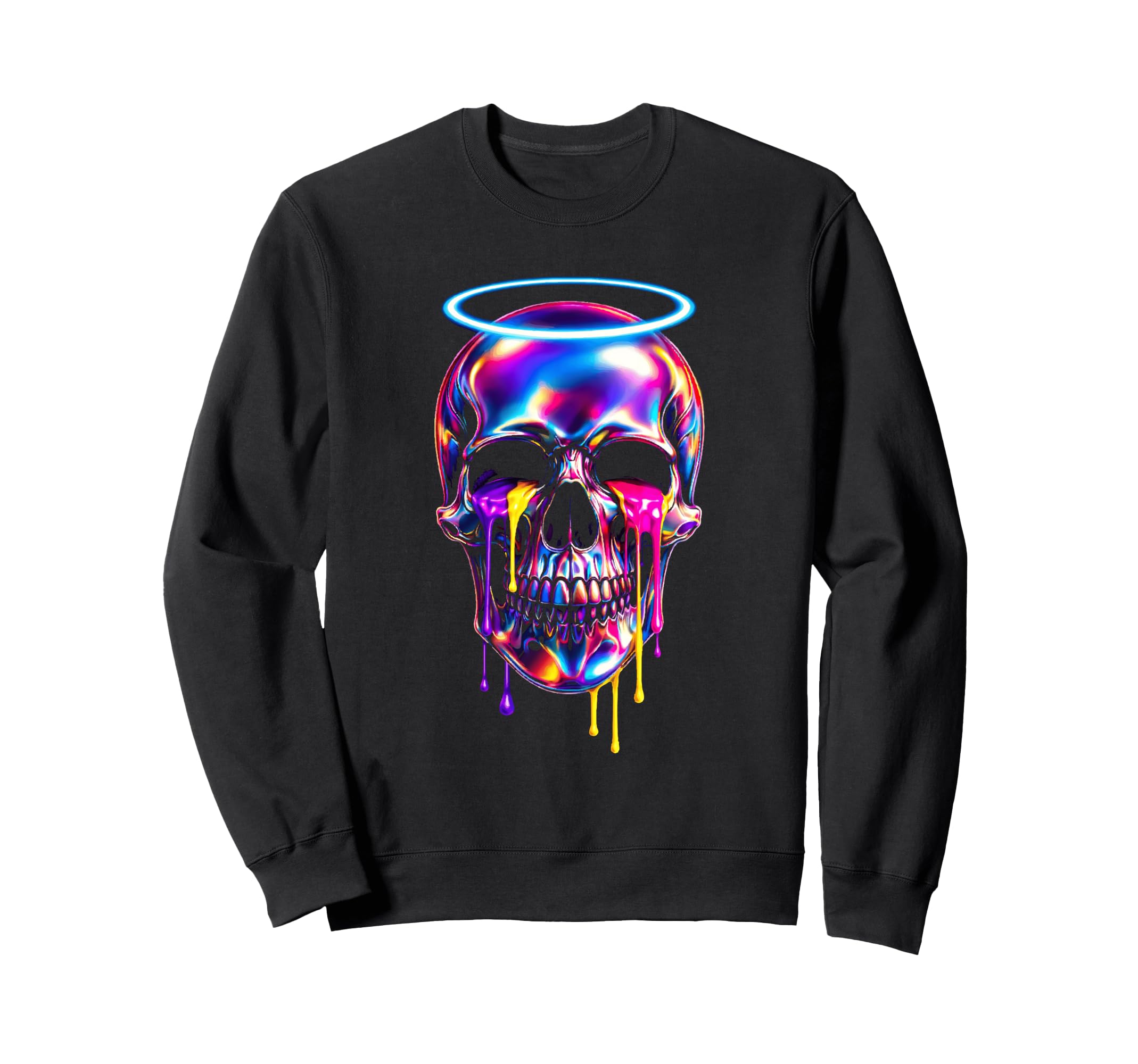 Dripping Skull Halo Vaporwave Sweatshirt - Minimalist Print Men Women - T-Shirt, Sweatshirt, Hoodie