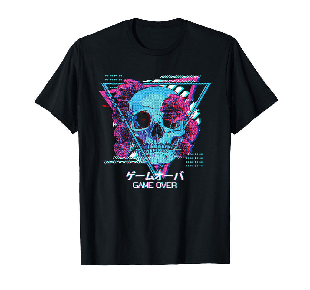Skull Roses Game Over Japanese T-Shirt - Unique Graphic for Adults - T-Shirt, Sweatshirt, Hoodie