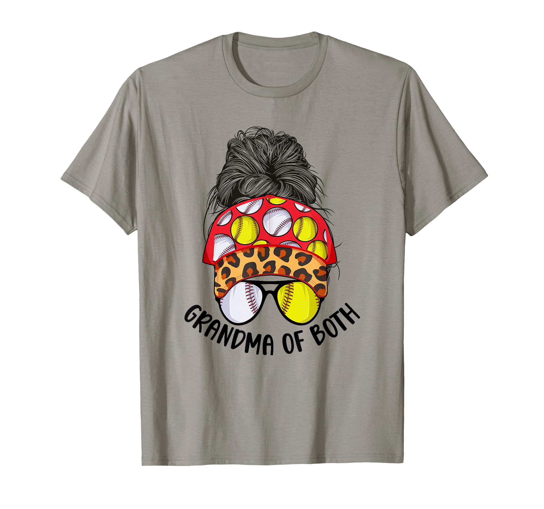 Grandma Both Messy Bun Softball T-Shirt - Novelty Apparel for Adults - T-Shirt, Sweatshirt, Hoodie