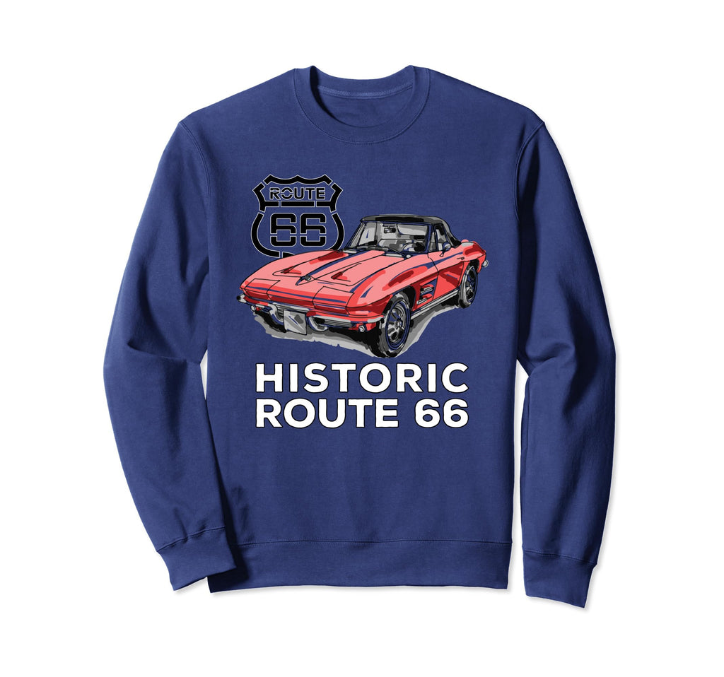 Route 66 Historic Sports Car Sweatshirt - Aesthetic Graphic Men Women - T-Shirt, Sweatshirt, Hoodie