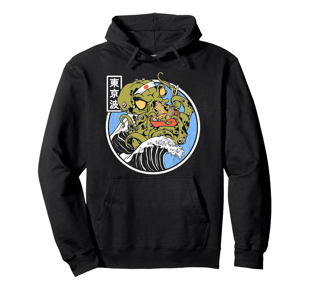 Kraken Eating Ramen Kanagawa Wave Hoodie - Fun Novelty Design Unisex - T-Shirt, Sweatshirt, Hoodie