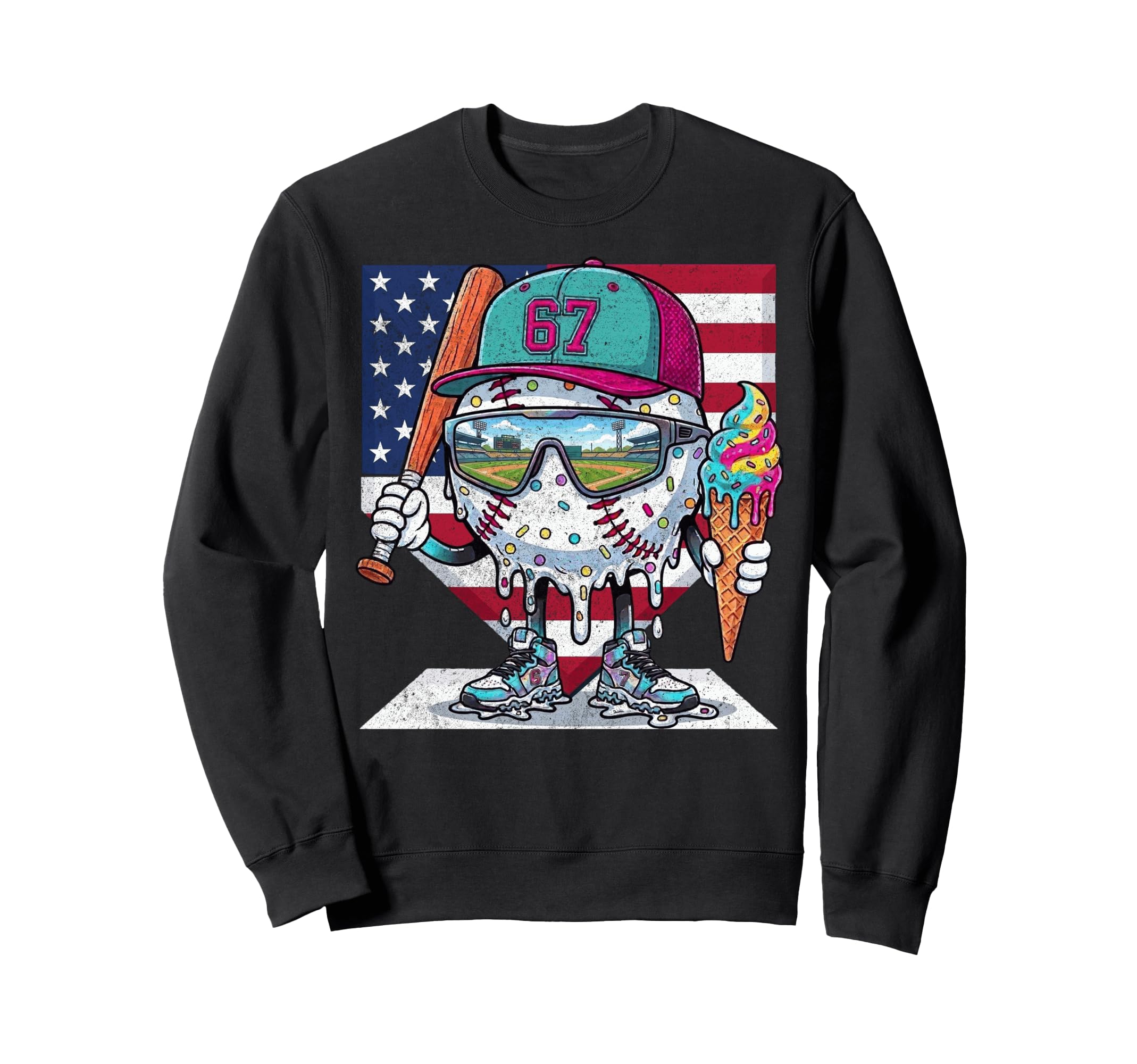 Baseball Drip Ice Cream 67 4Th Sweatshirt - Casual Everyday Wear Unisex - T-Shirt, Sweatshirt, Hoodie