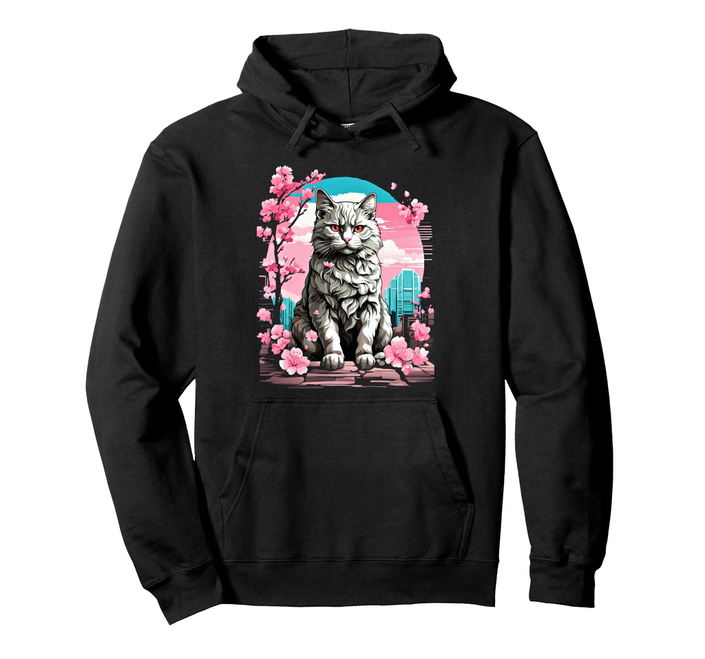 Anime Cat Japanese Vaporwave Hoodie - Fun Novelty Design Men Women - T-Shirt, Sweatshirt, Hoodie